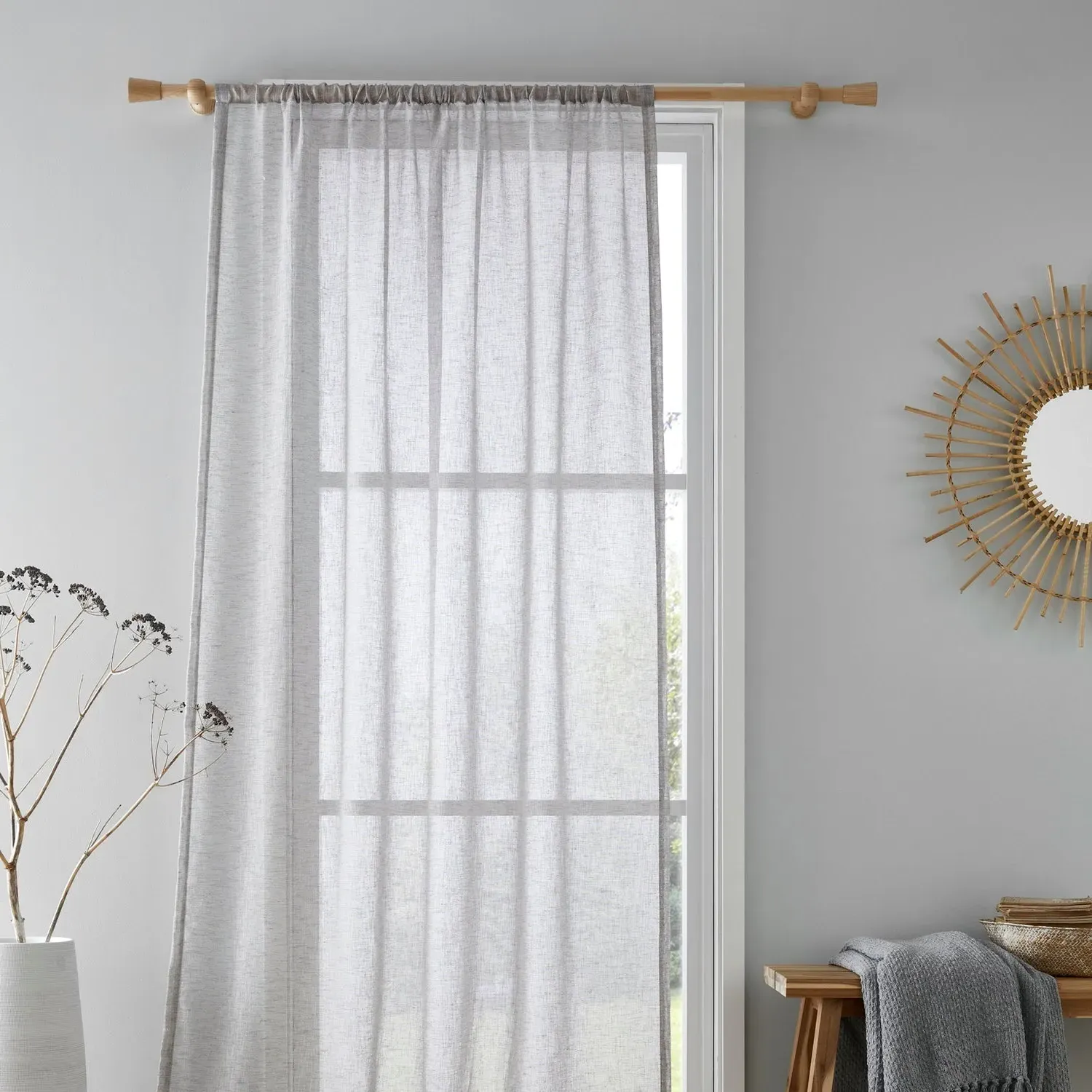 Single Voile Panel with Slot Top - Grey, Polyester