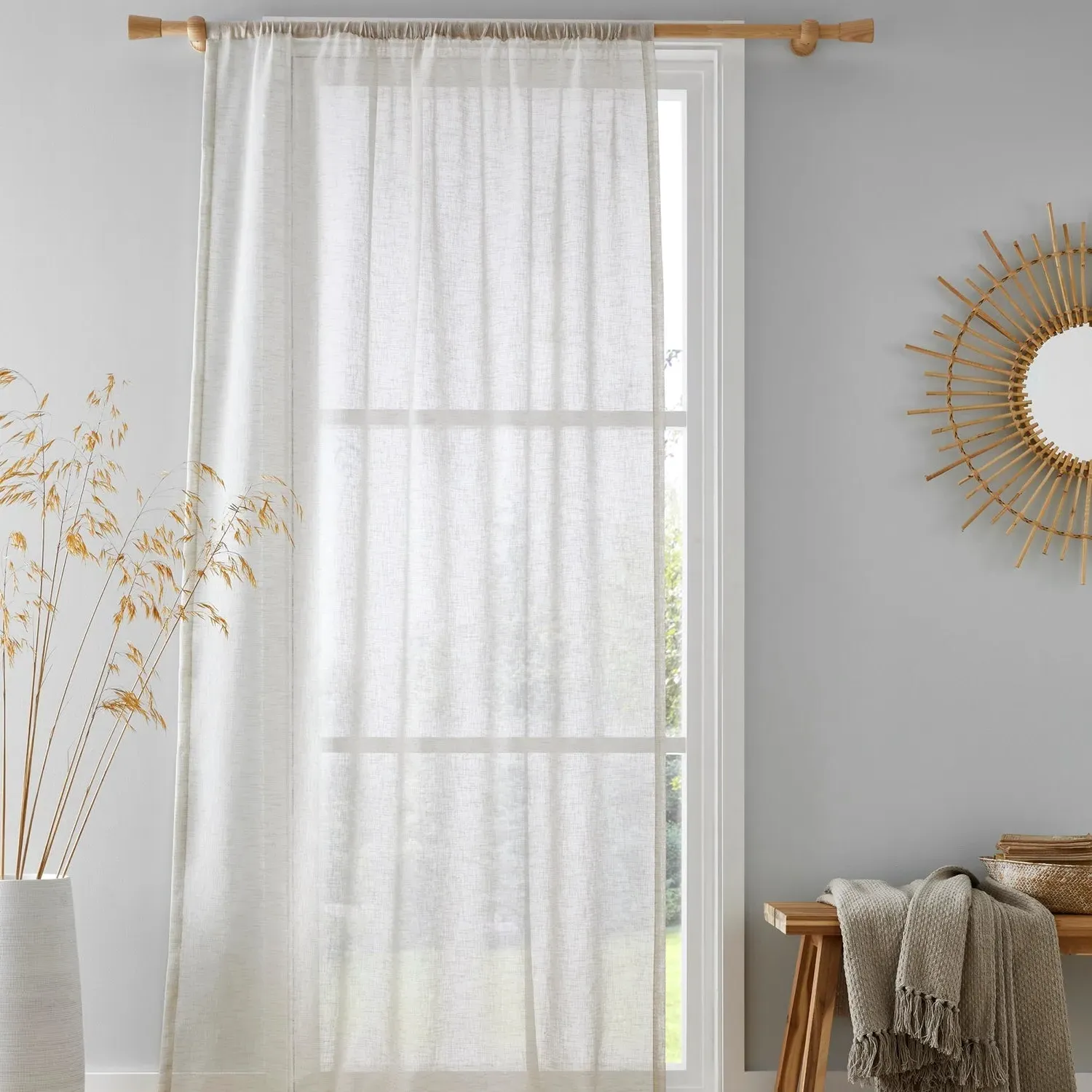 Single Voile Panel with Slot Top - Natural, Polyester