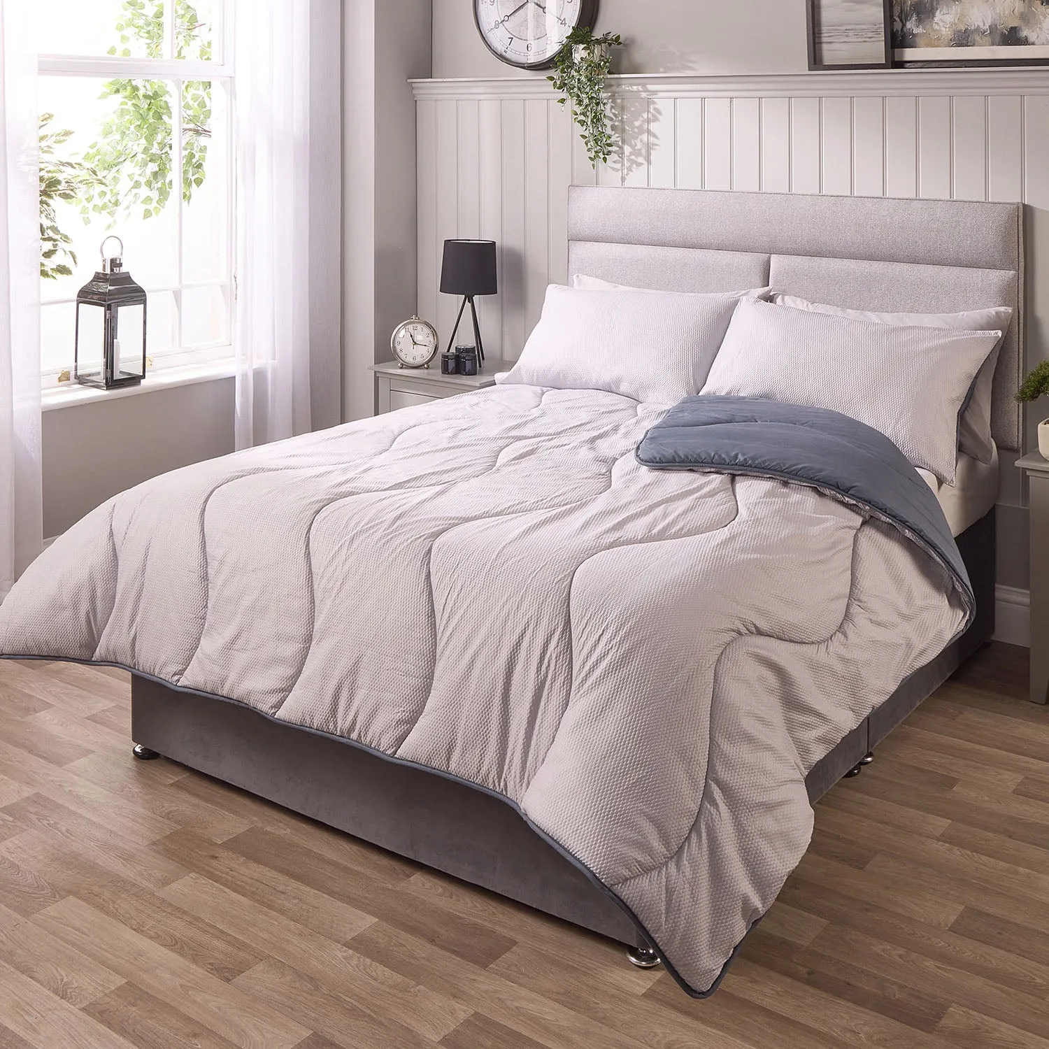 Single Waffle Duvet Set - Grey, Hollowfibre