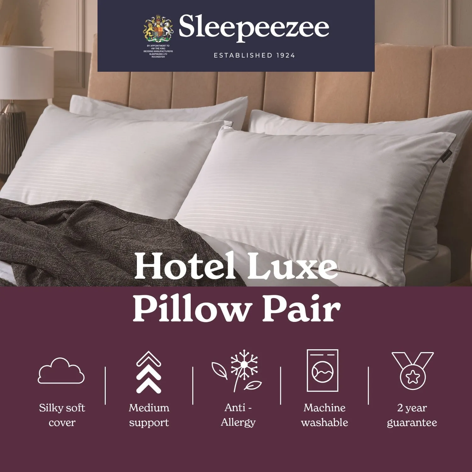 Sleepeezee Hotel Luxe Pillow Pair - White alternate view