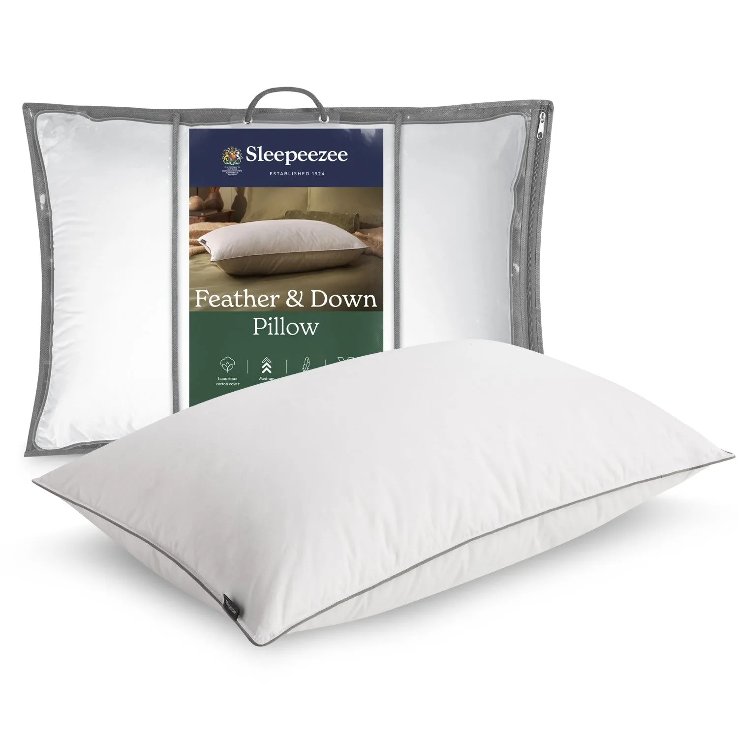 Sleepeezee Natural Comfort Feather and Down Pillow - White, Cotton product