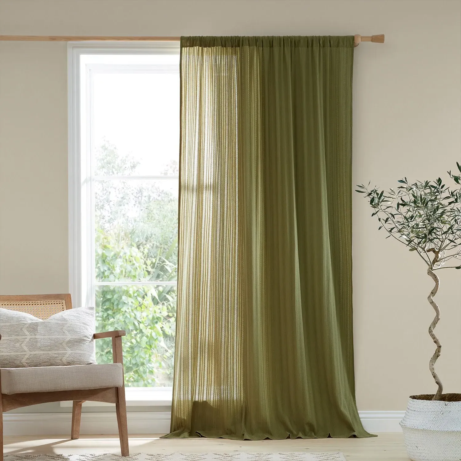Slot Top Voile Panel with Broderie Anglaise - Green