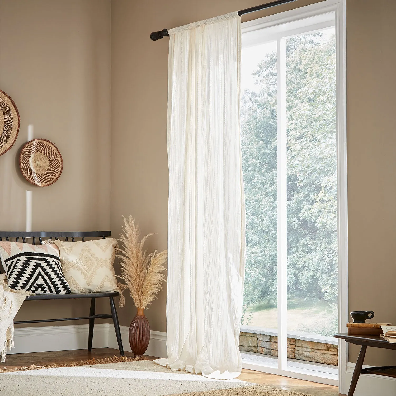 Slot Top Voile Panel with Broderie Anglaise - Natural