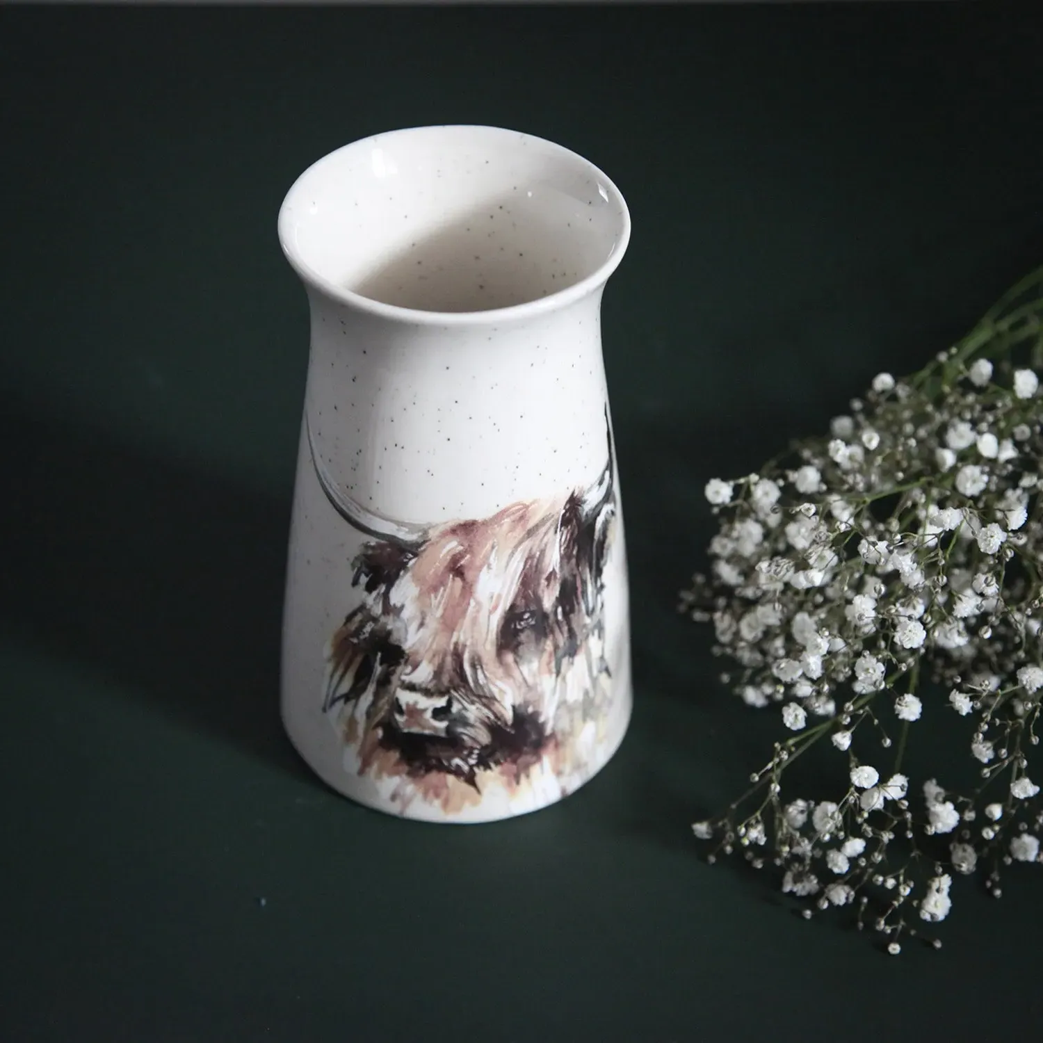 Small Ceramic Vase Highland Cow - White, Ceramic