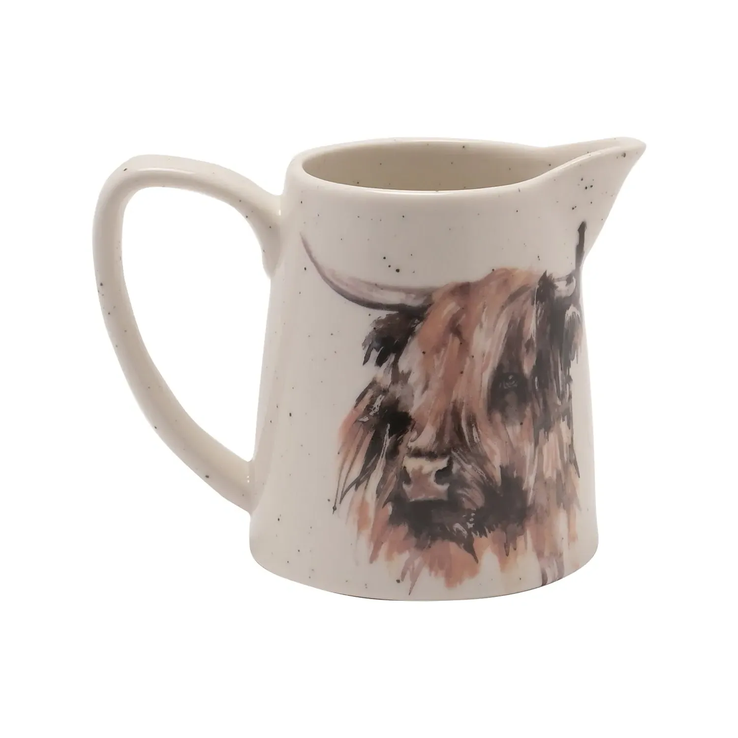 Small Highland Cow Jug - White, Speckled Ceramic