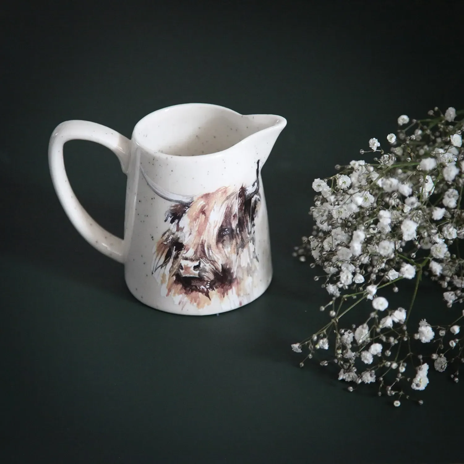 Small Highland Cow Jug - White, Speckled Ceramic image