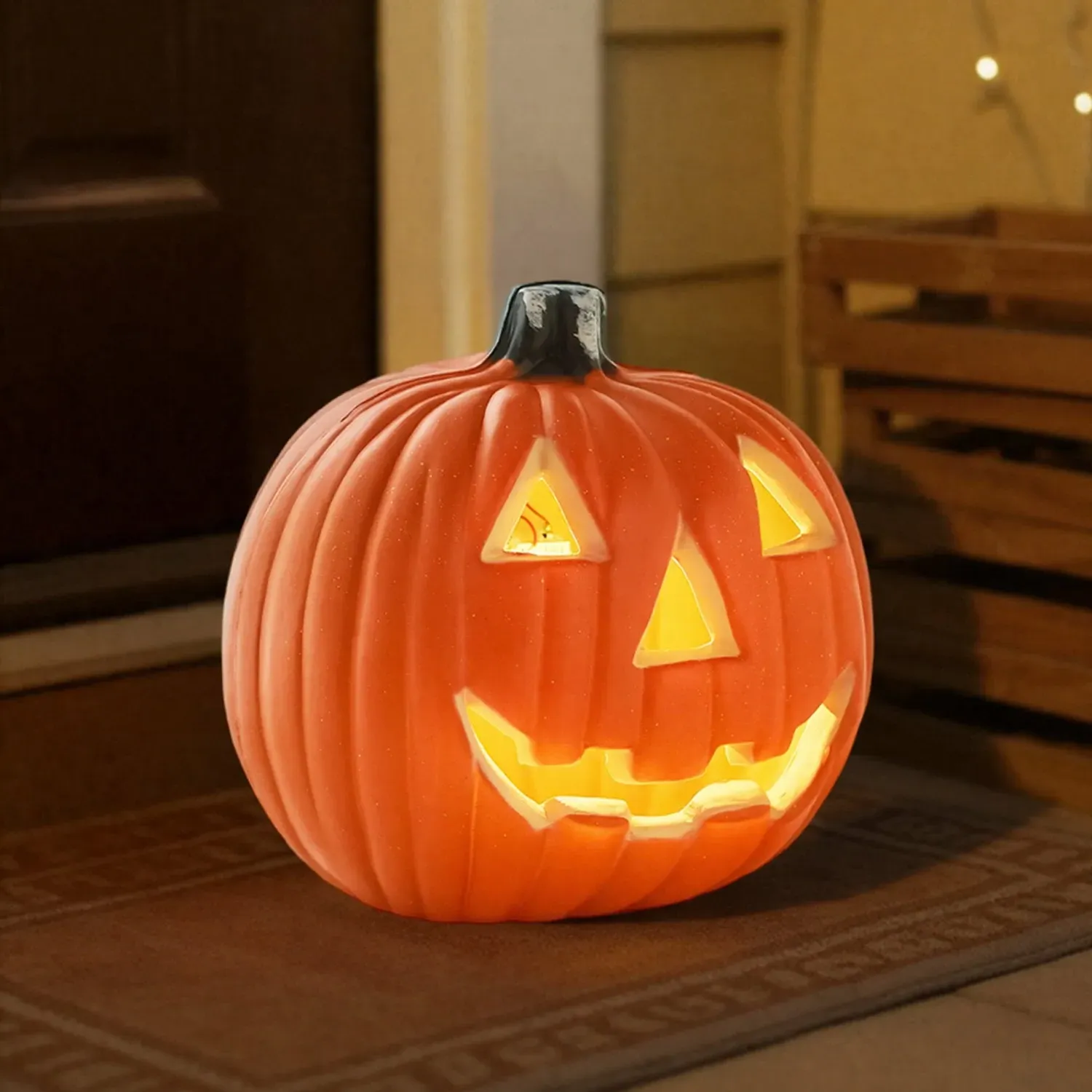 Smiley Pumpkin LED Lantern 18cm - Orange by Julian Charles, image 2
