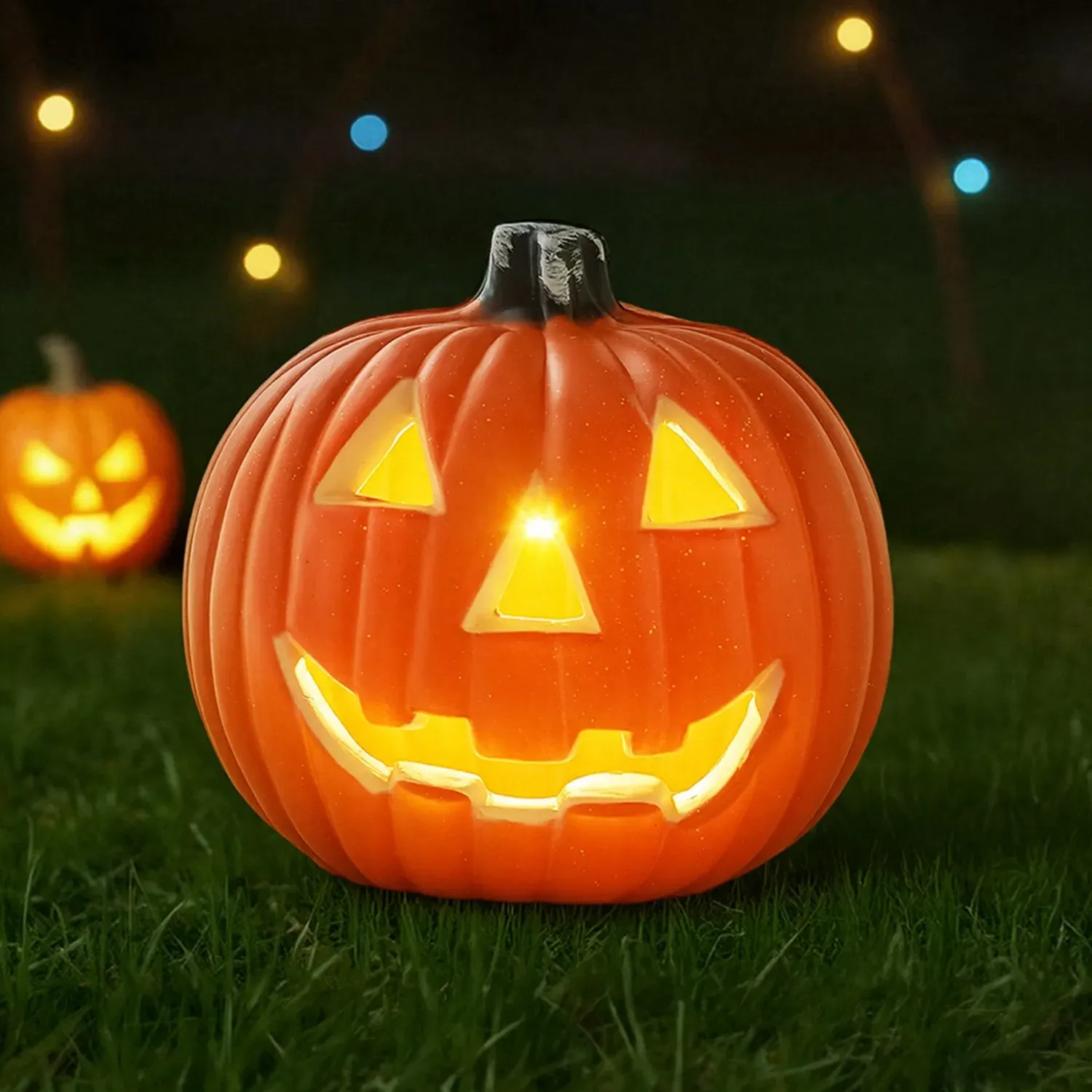 Smiley Pumpkin LED Lantern 18cm - Orange by Julian Charles