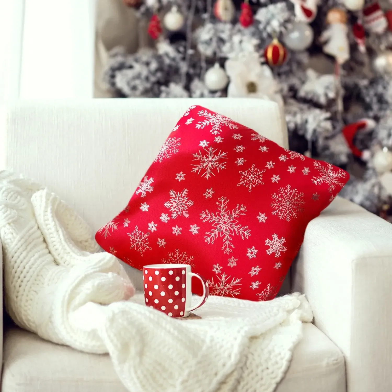 Snowflake Cushion Cover Pair - Red, Velvet image