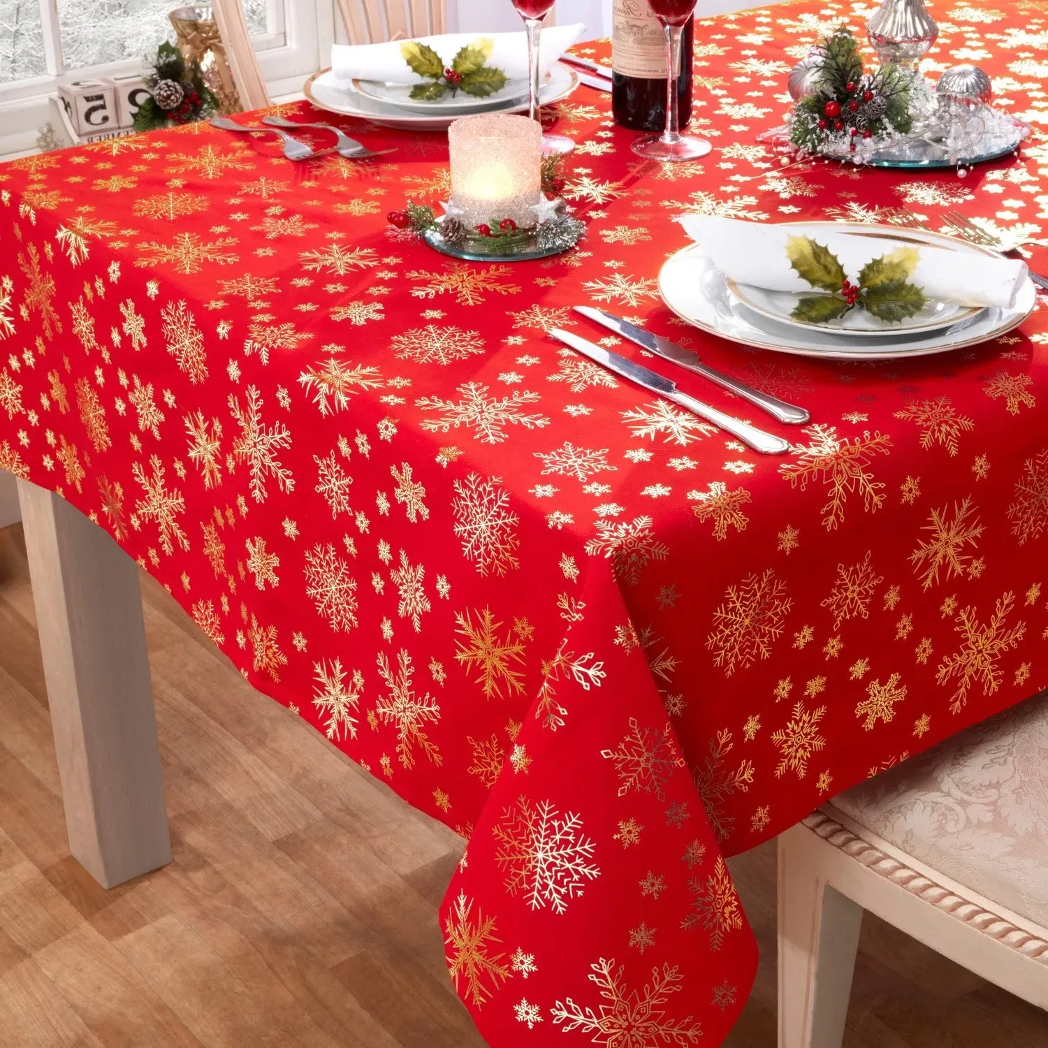 Christmas Table Cloth with Foil Print - Red by Julian Charles