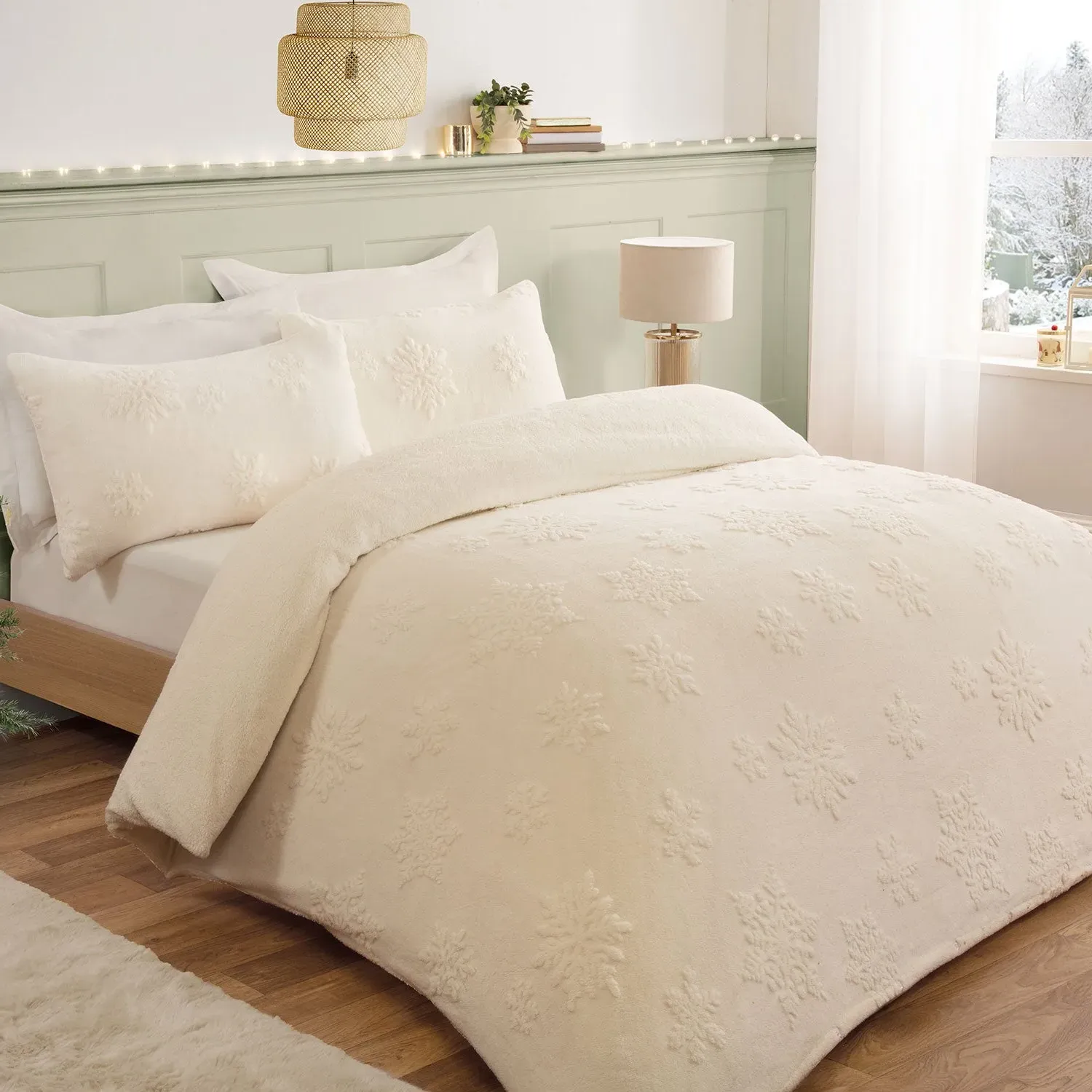 Snowflake Single Duvet Set - Cream, Fleece alternate view