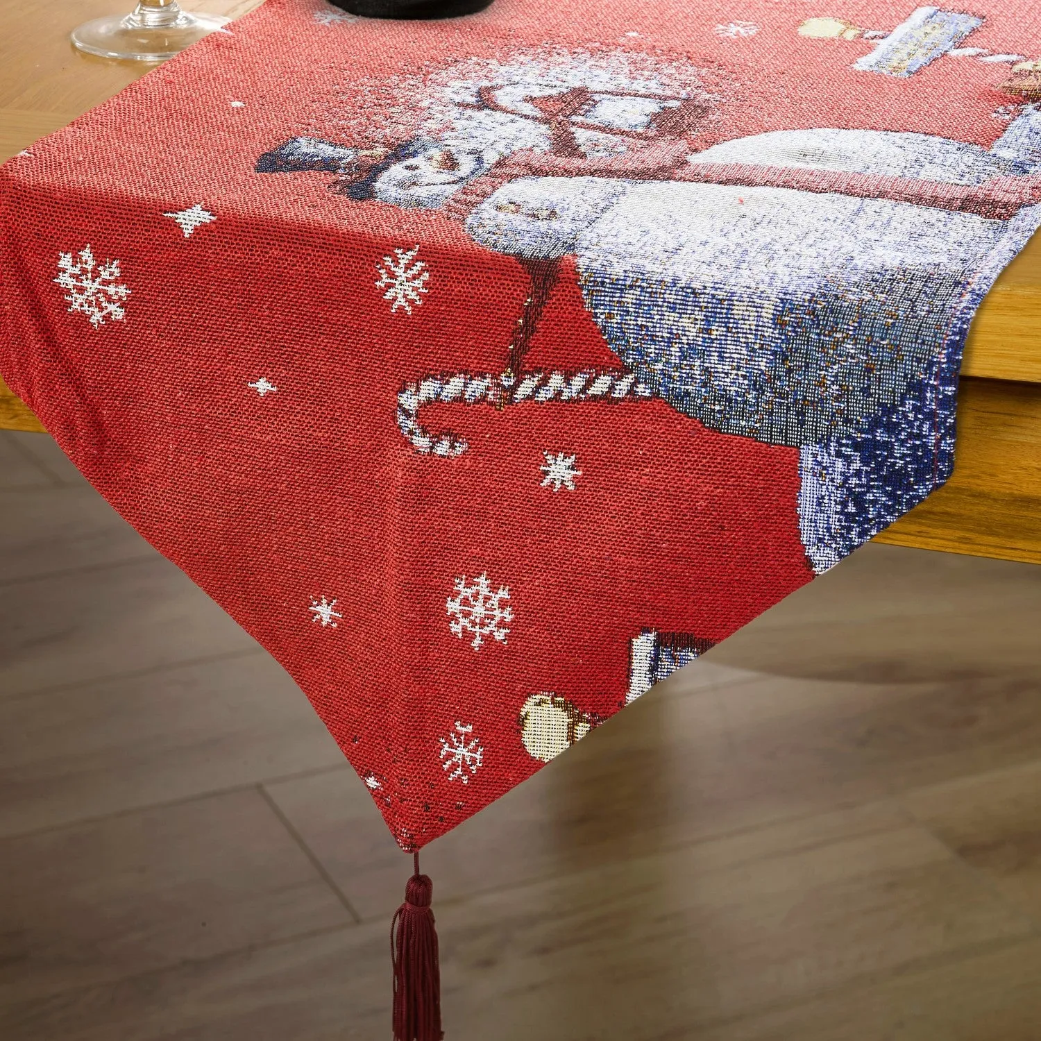 Snowman Table Runner with Tassels - Grey