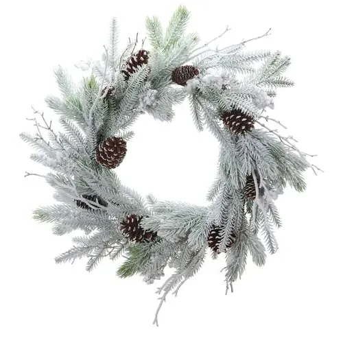 Snowy Wreath with Pine Foliage - Green