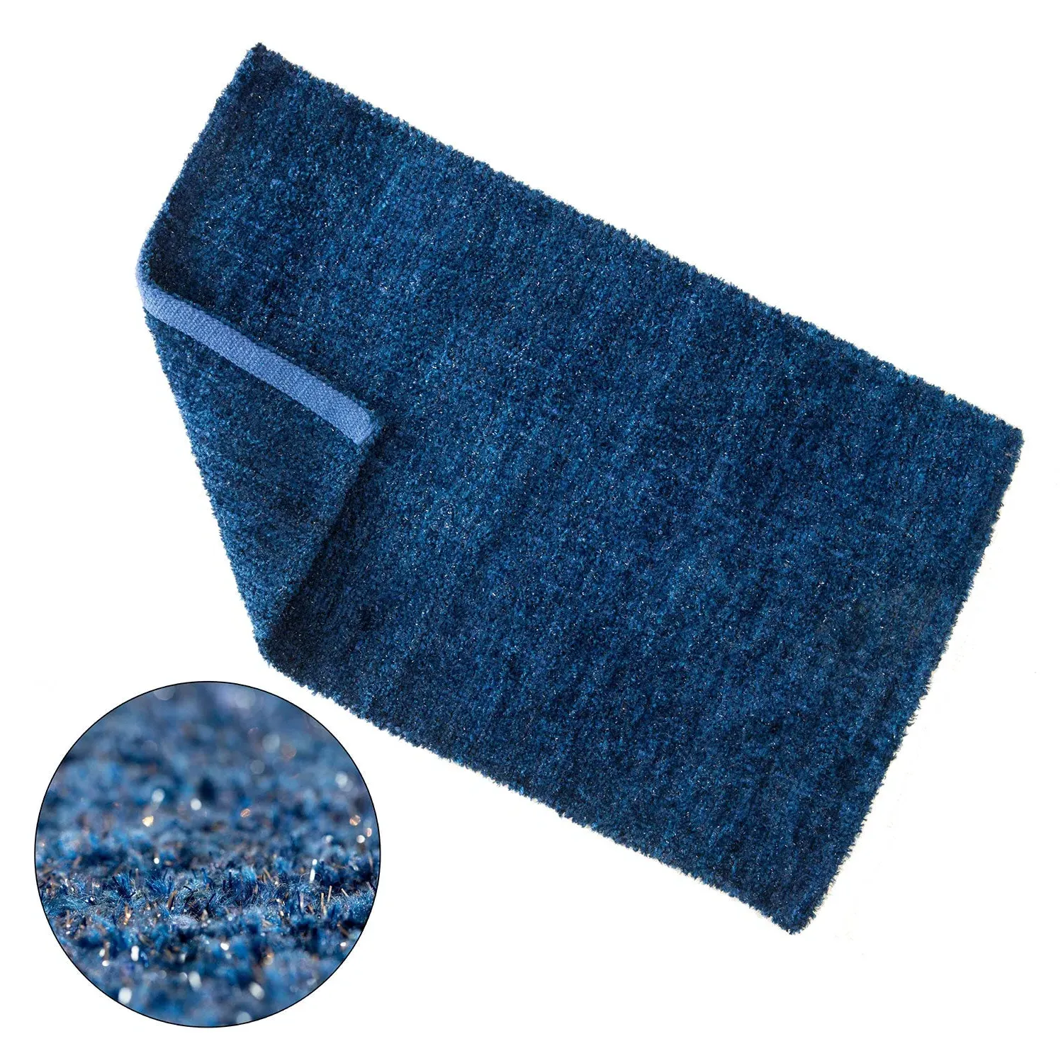 Soft Bath Rug with Metallic Yarn - Blue, Cotton