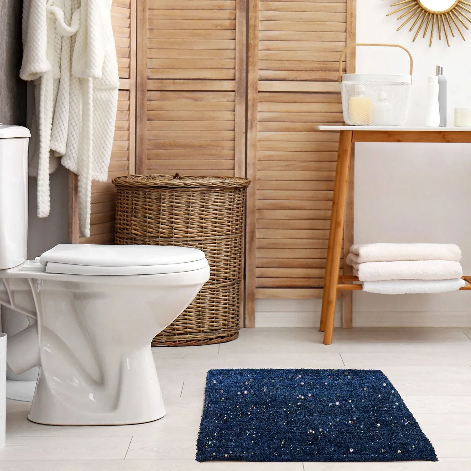 Soft Bath Rug with Metallic Yarn - Blue, Cotton