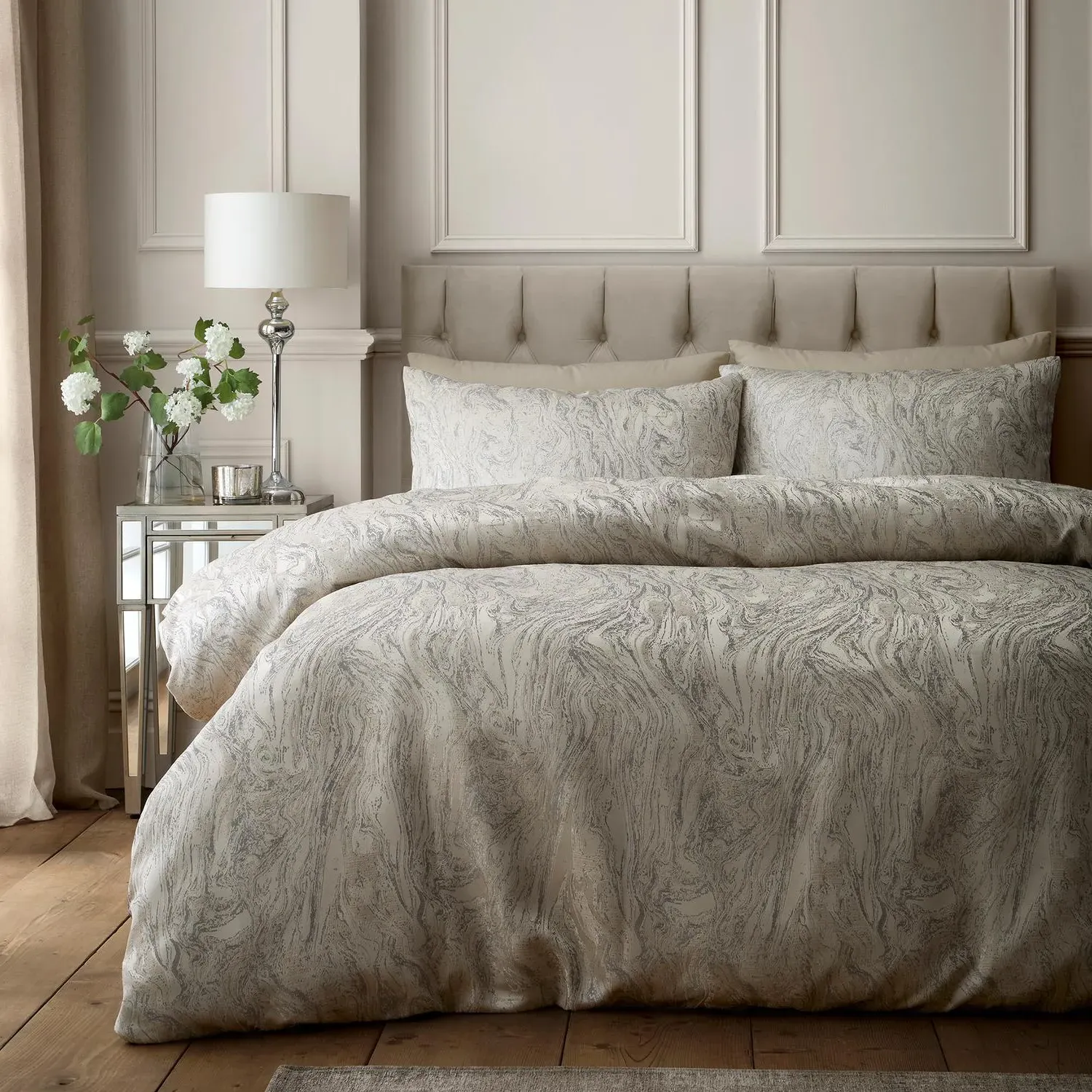 Soiree Marble Double Jacquard Duvet Set - Natural, Polyester product
