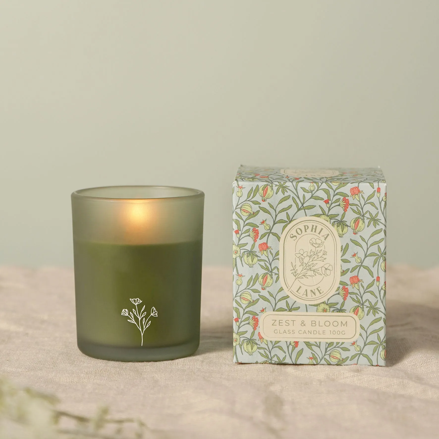 Sophia Lane Zest and Bloom Floral Candle 100g - Green, Glass alternate view