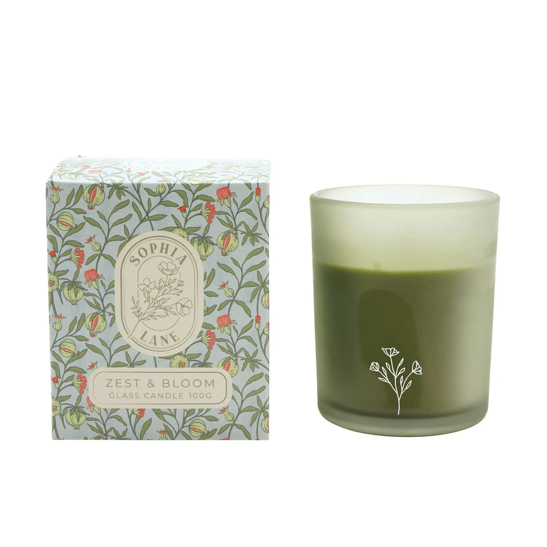 Sophia Lane Zest and Bloom Floral Candle 100g - Green, Glass product