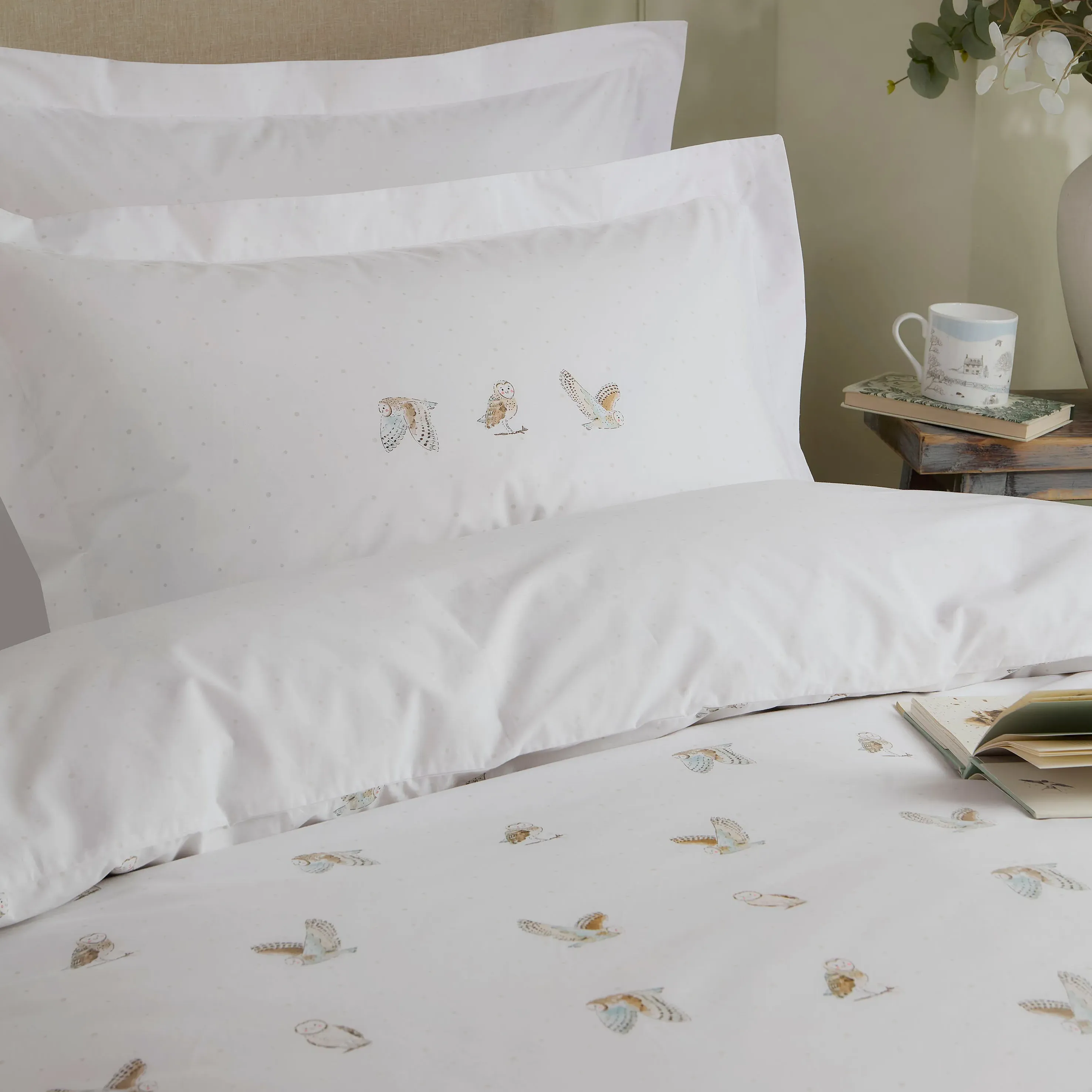 Sophie Allport Snowy Owls Super King Duvet Set - White, Cotton by Julian Charles, image 2
