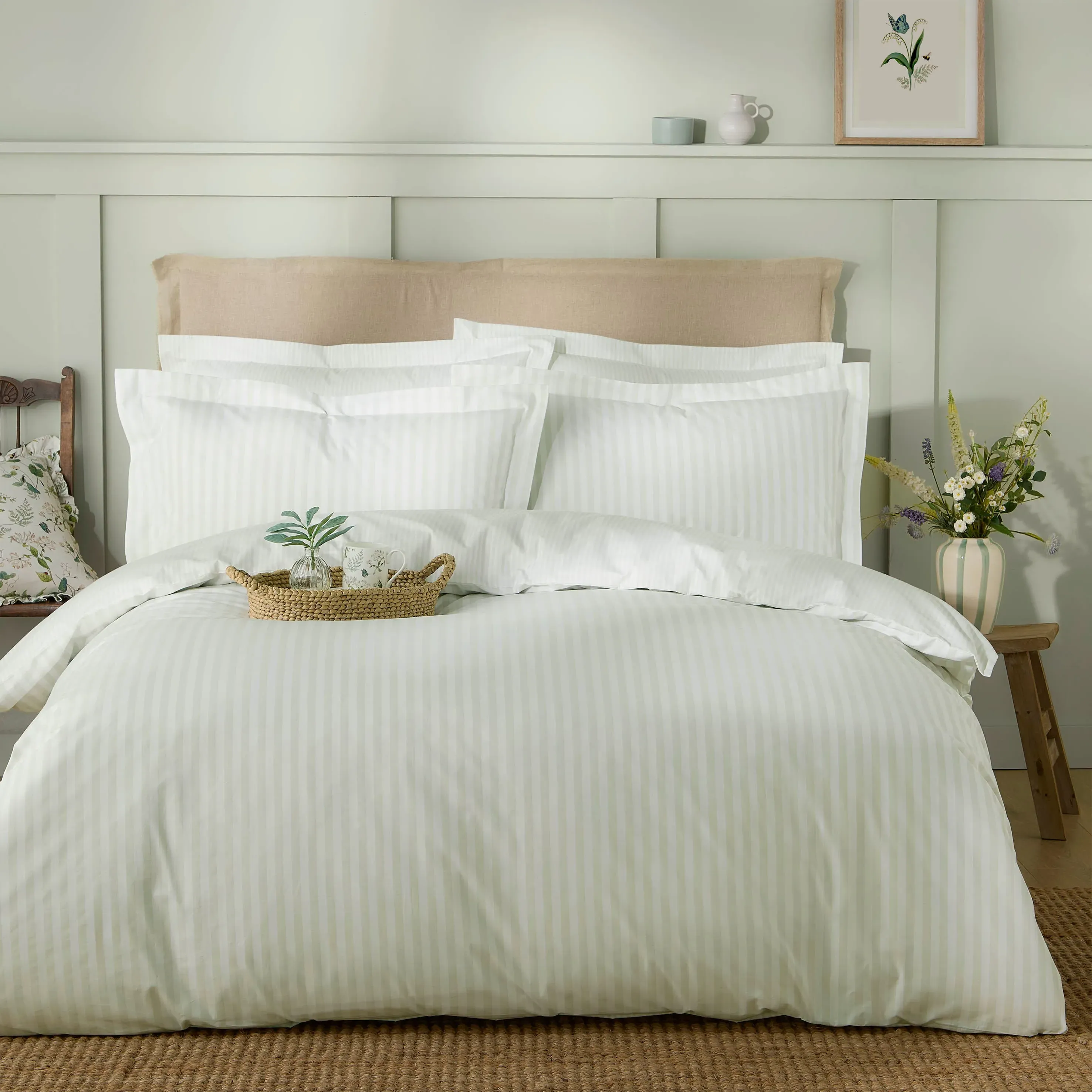 Sophie Allport Uppingham Stripe King Size Duvet Set - Mint Green, Cotton by Julian Charles