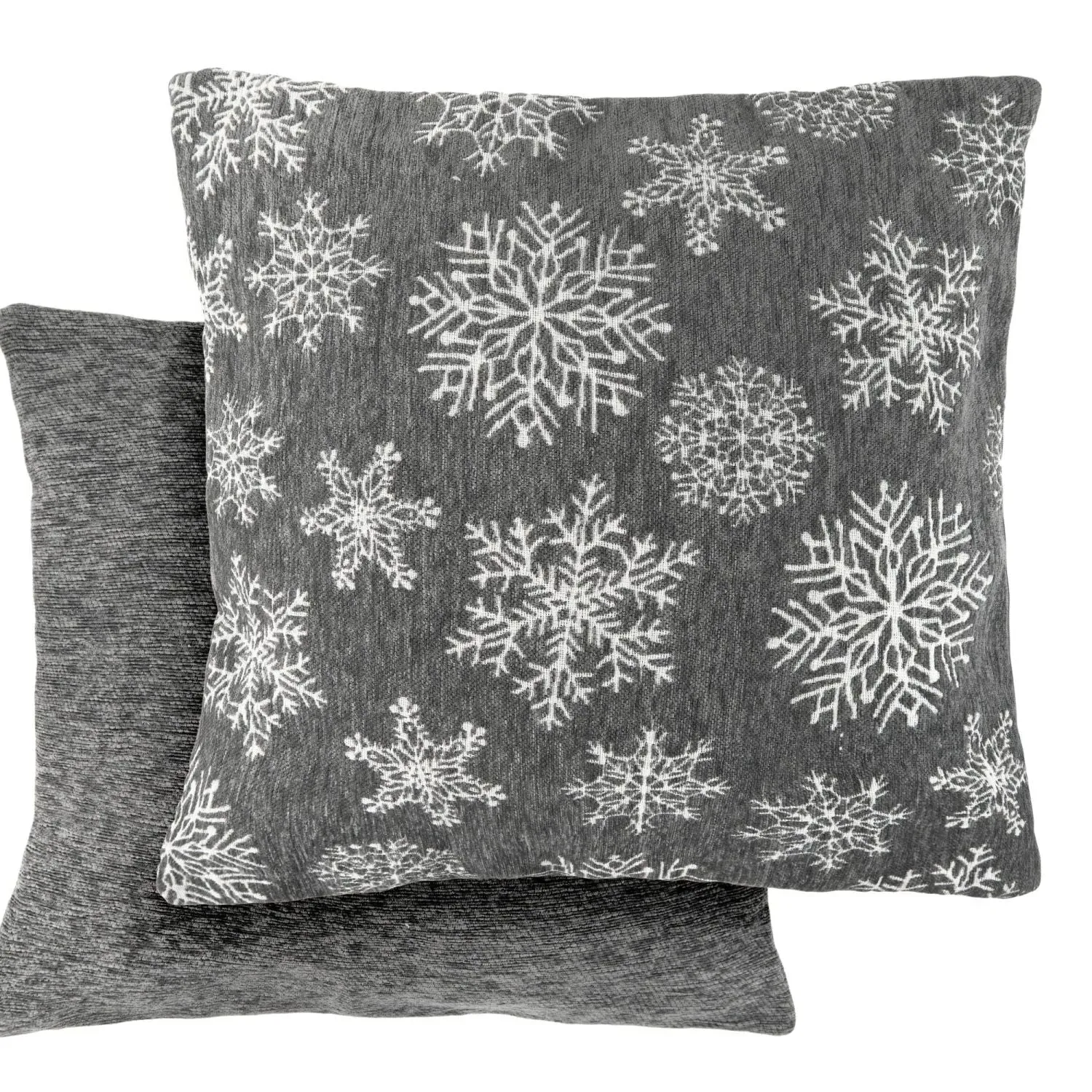Sparkling Snowflakes Cushion Cover Pair - Grey, Chenille by Julian Charles