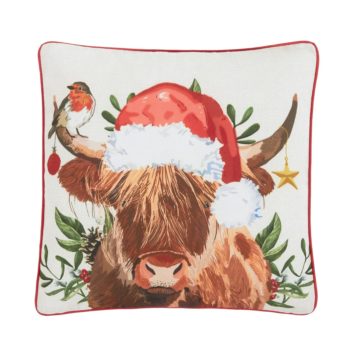 Square Christmas Cushion Highland Cow - Multi image