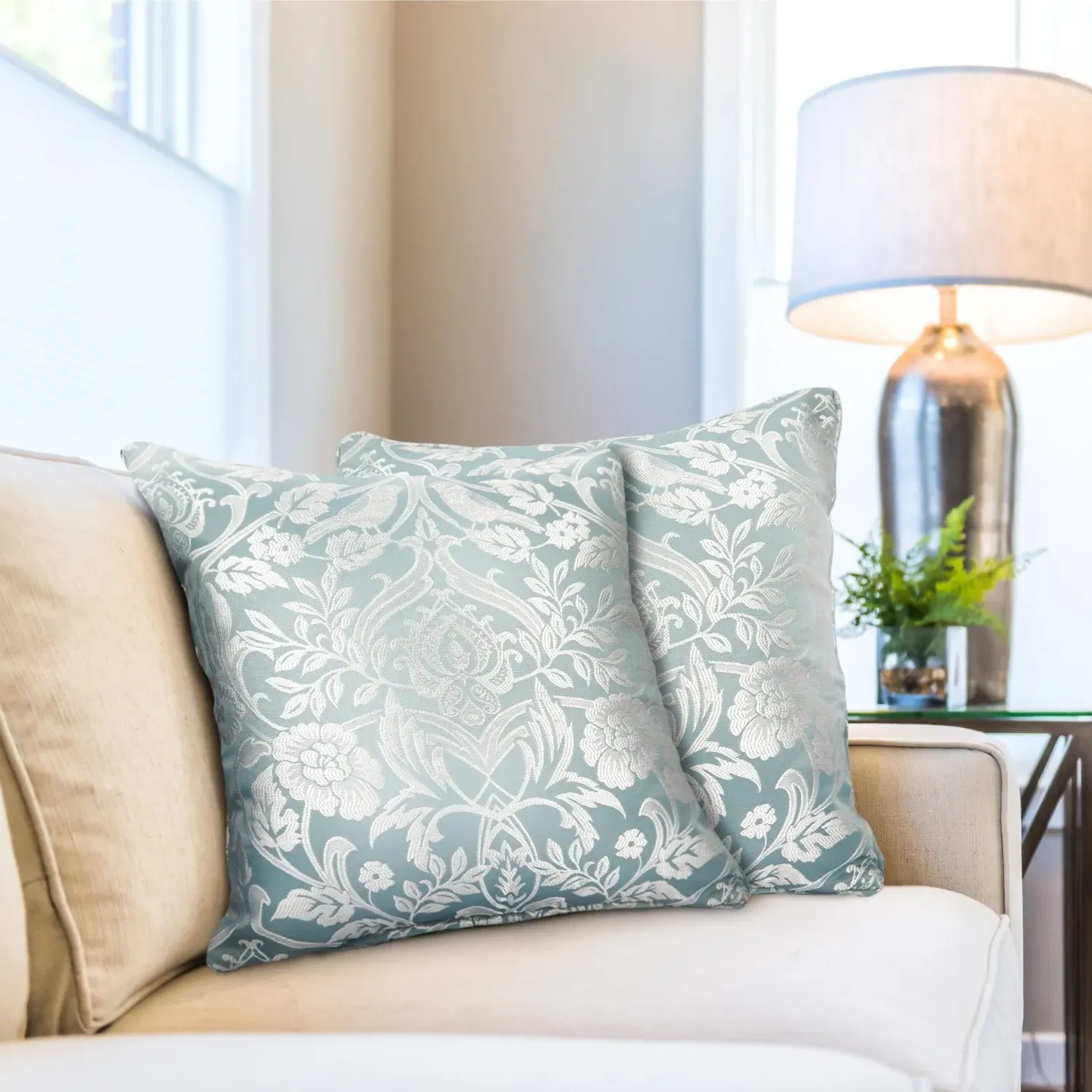 Square Cushion Cover Pair - Blue, Jacquard
