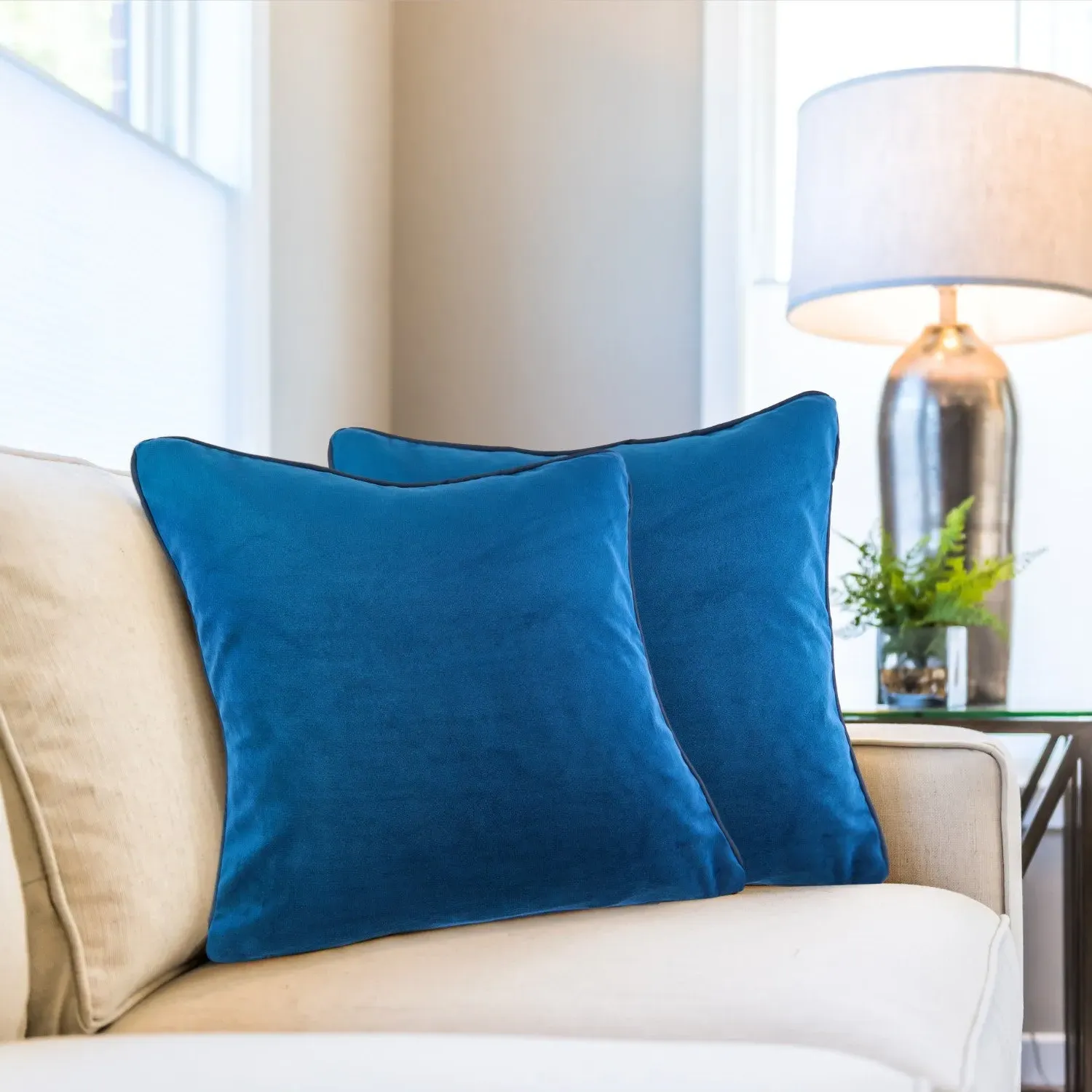 Square Cushion Cover Pair - Blue, Velvet image