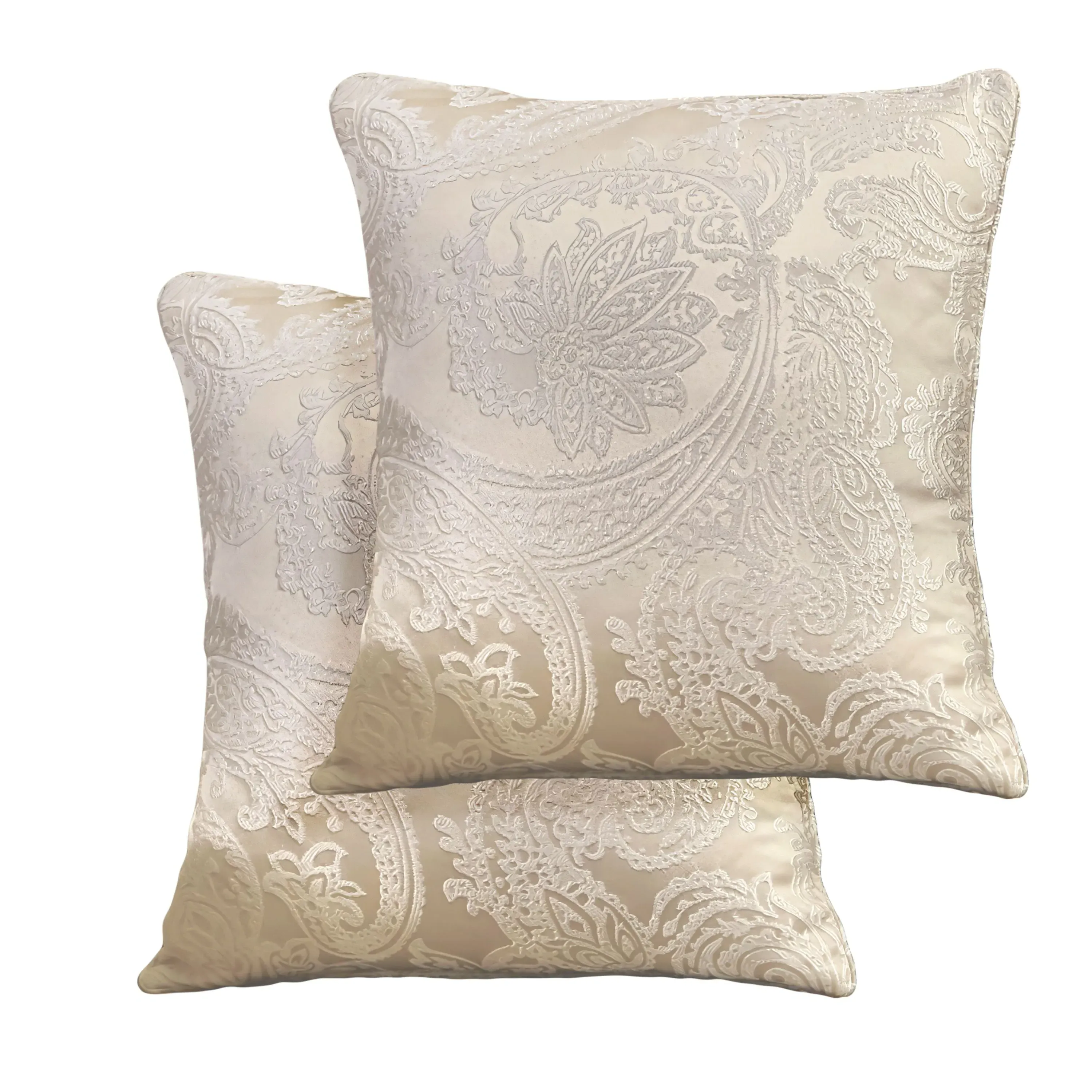 Square Cushion Cover Pair - Cream, Jacquard