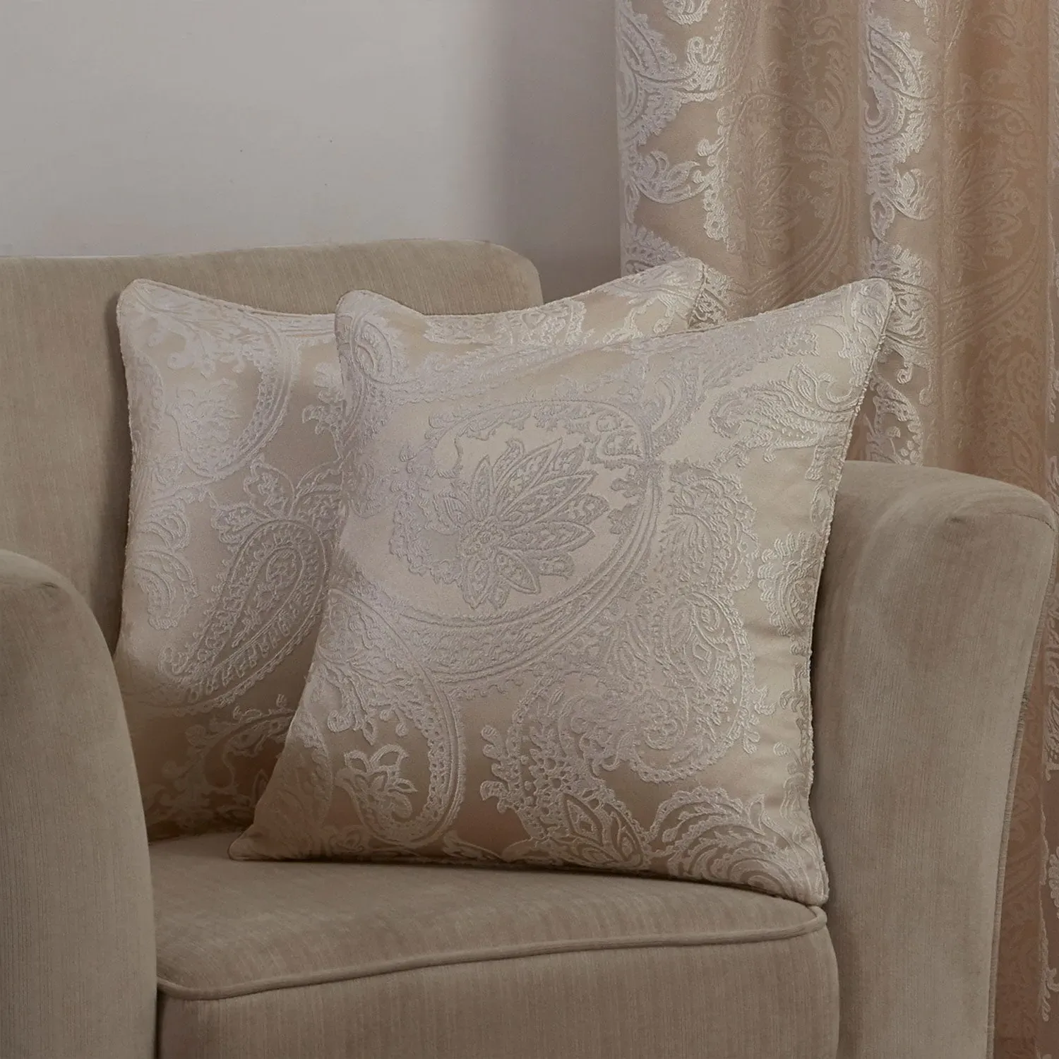 Square Cushion Cover Pair - Cream, Jacquard image