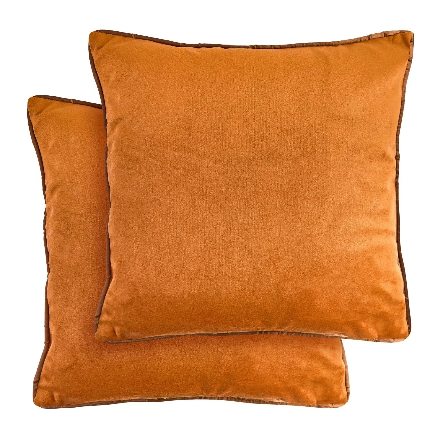 Square Cushion Cover Pair - Orange, Velvet