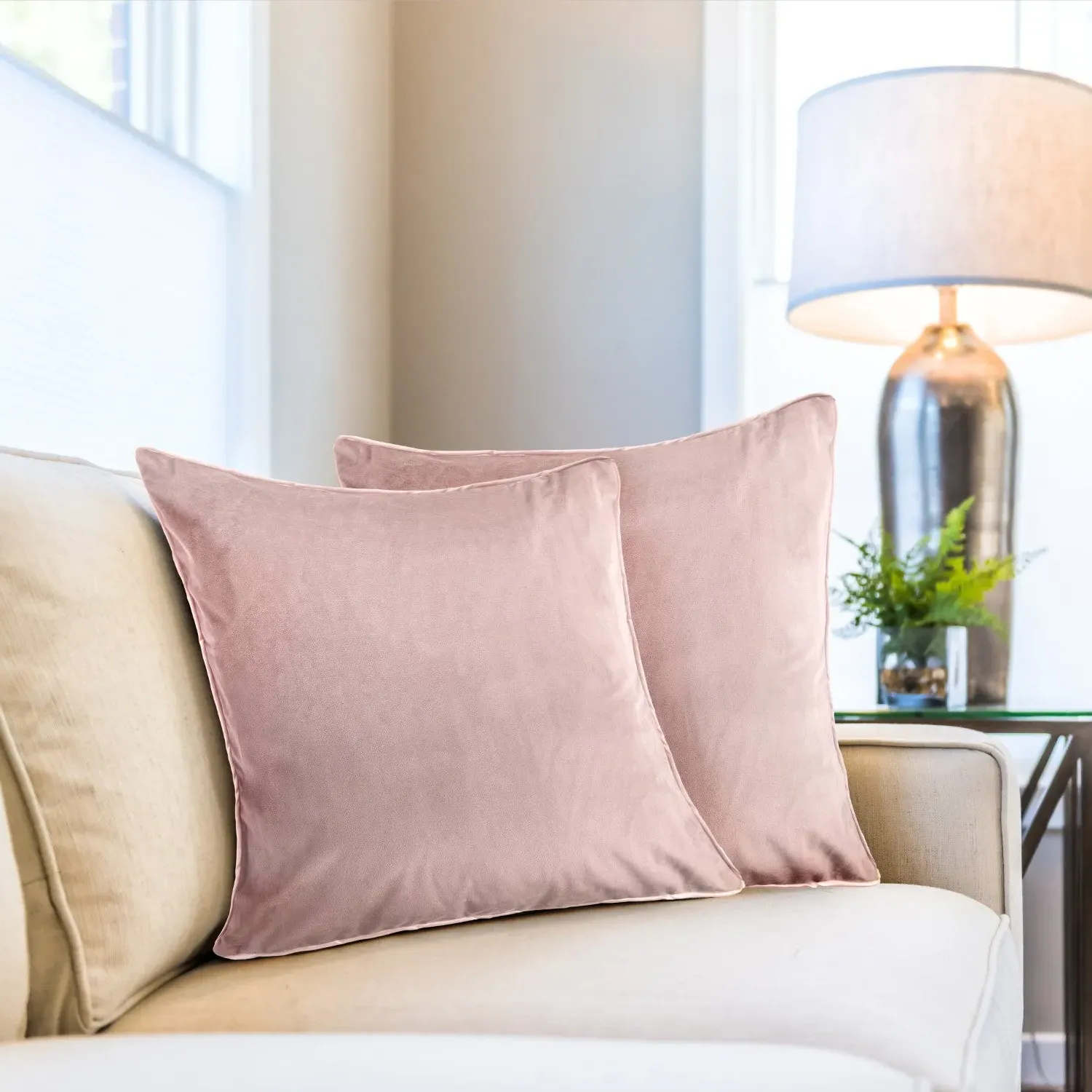 Square Cushion Cover Pair - Pink, Velvet