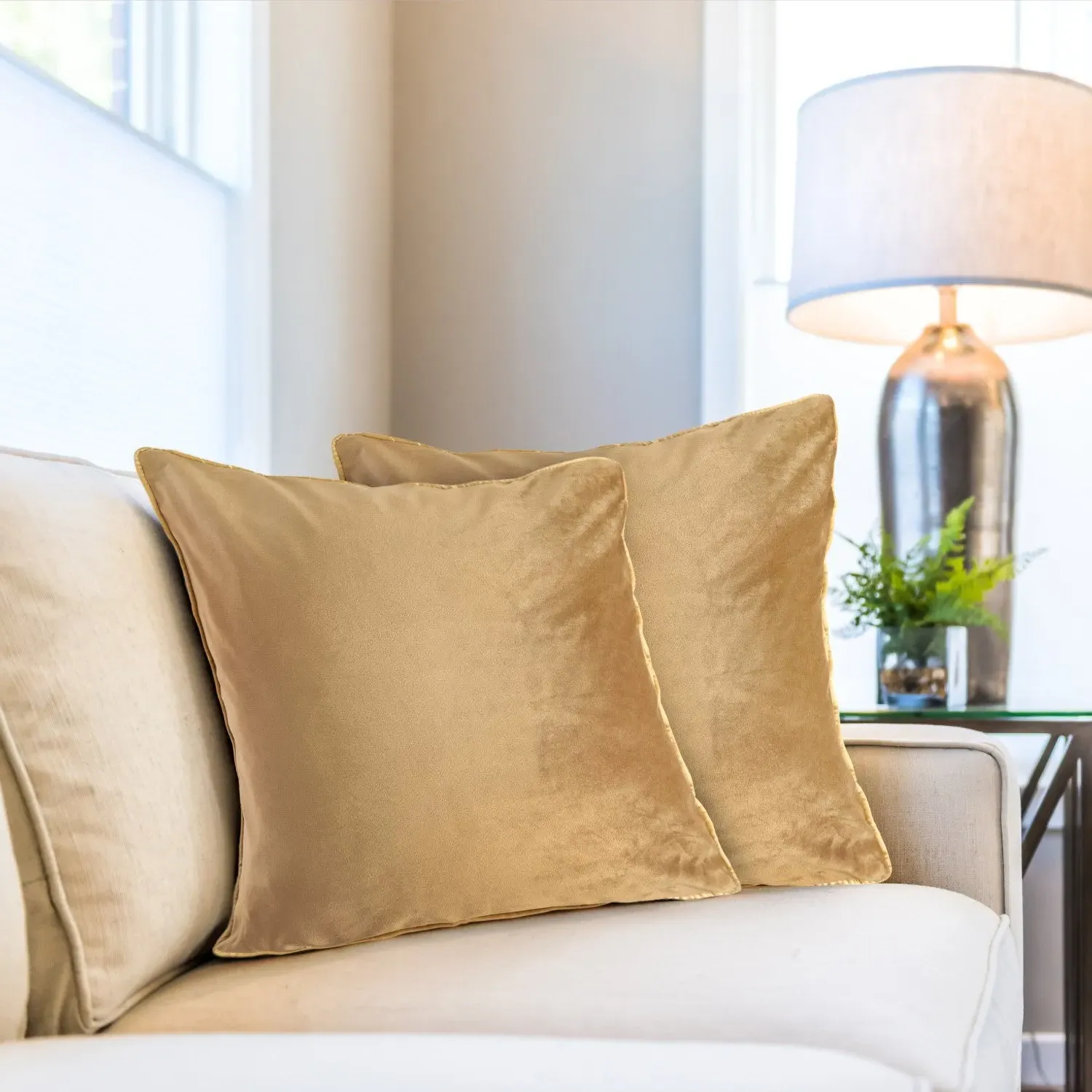 Square Cushion Cover Pair - Taupe, Velvet