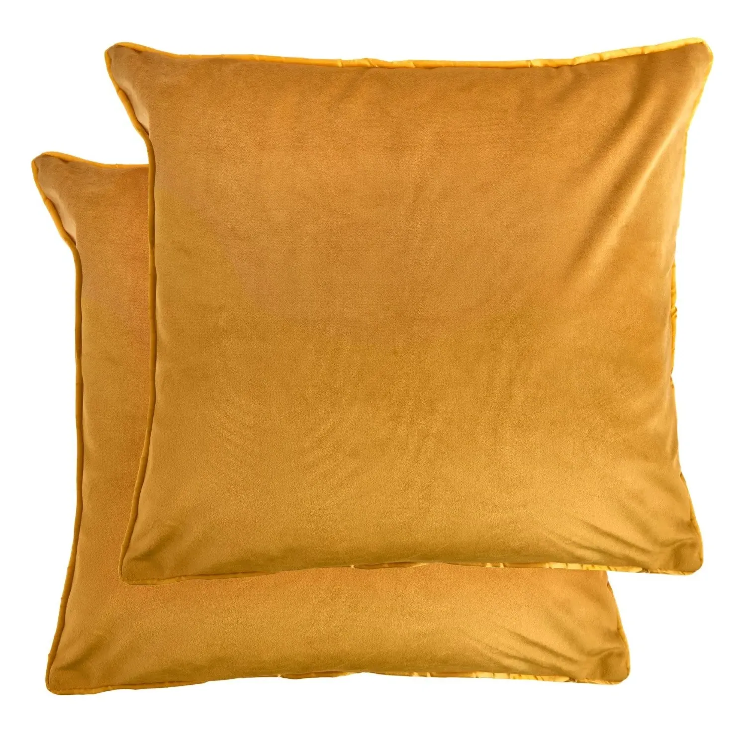 Square Cushion Cover Pair - Yellow, Velvet