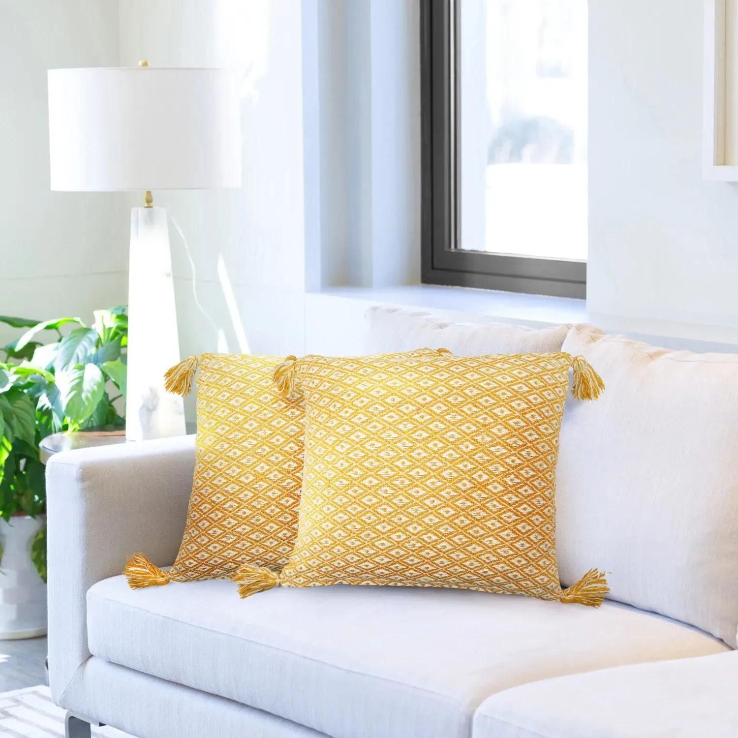 Square Cushion Covers Pair - Ochre, Cotton image