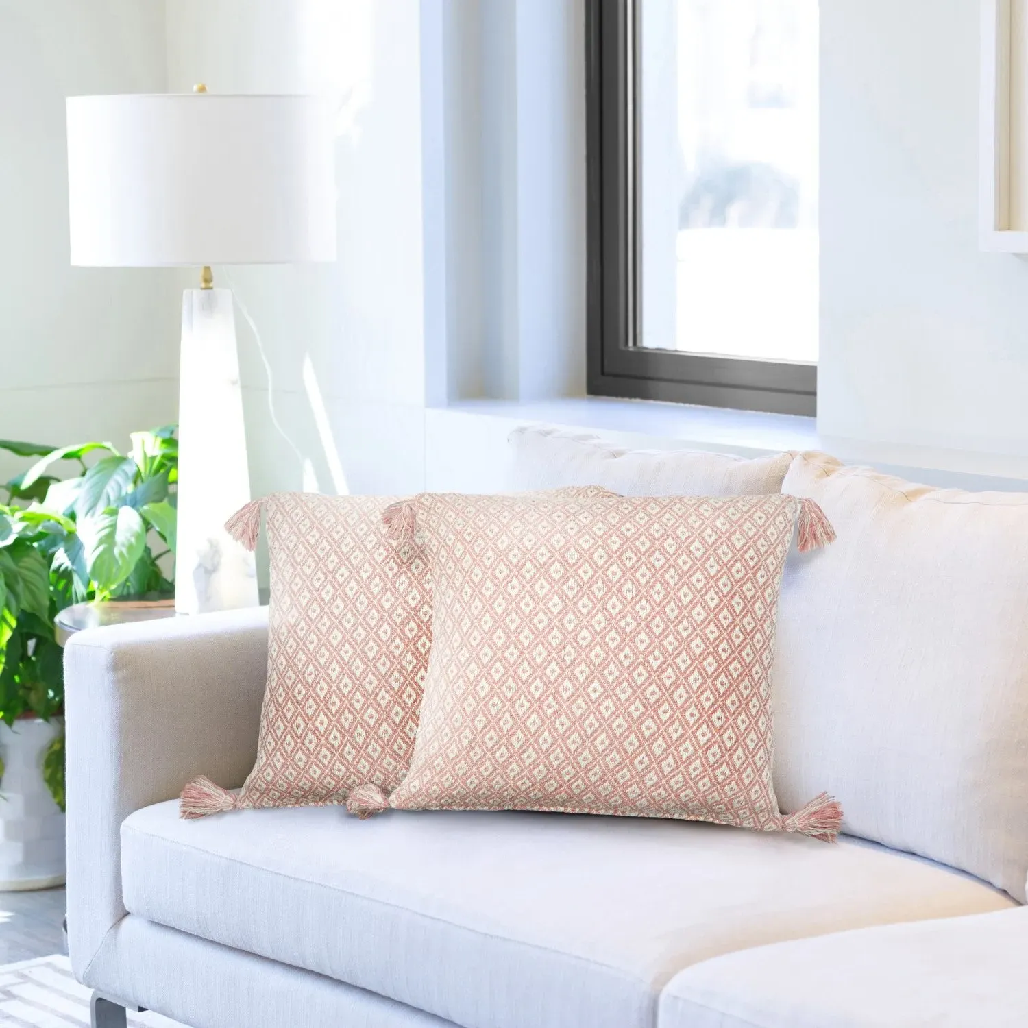 Square Cushion Covers Pair - Pink, Cotton