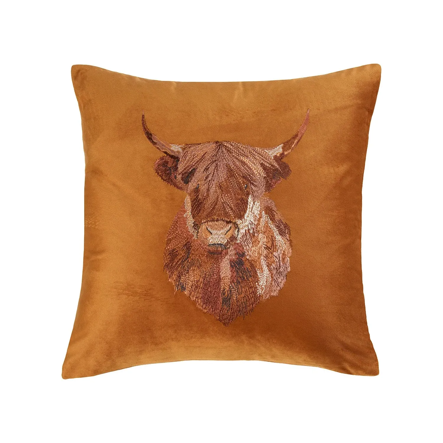 Square Cushion Embroidered - Ochre, Velvet image