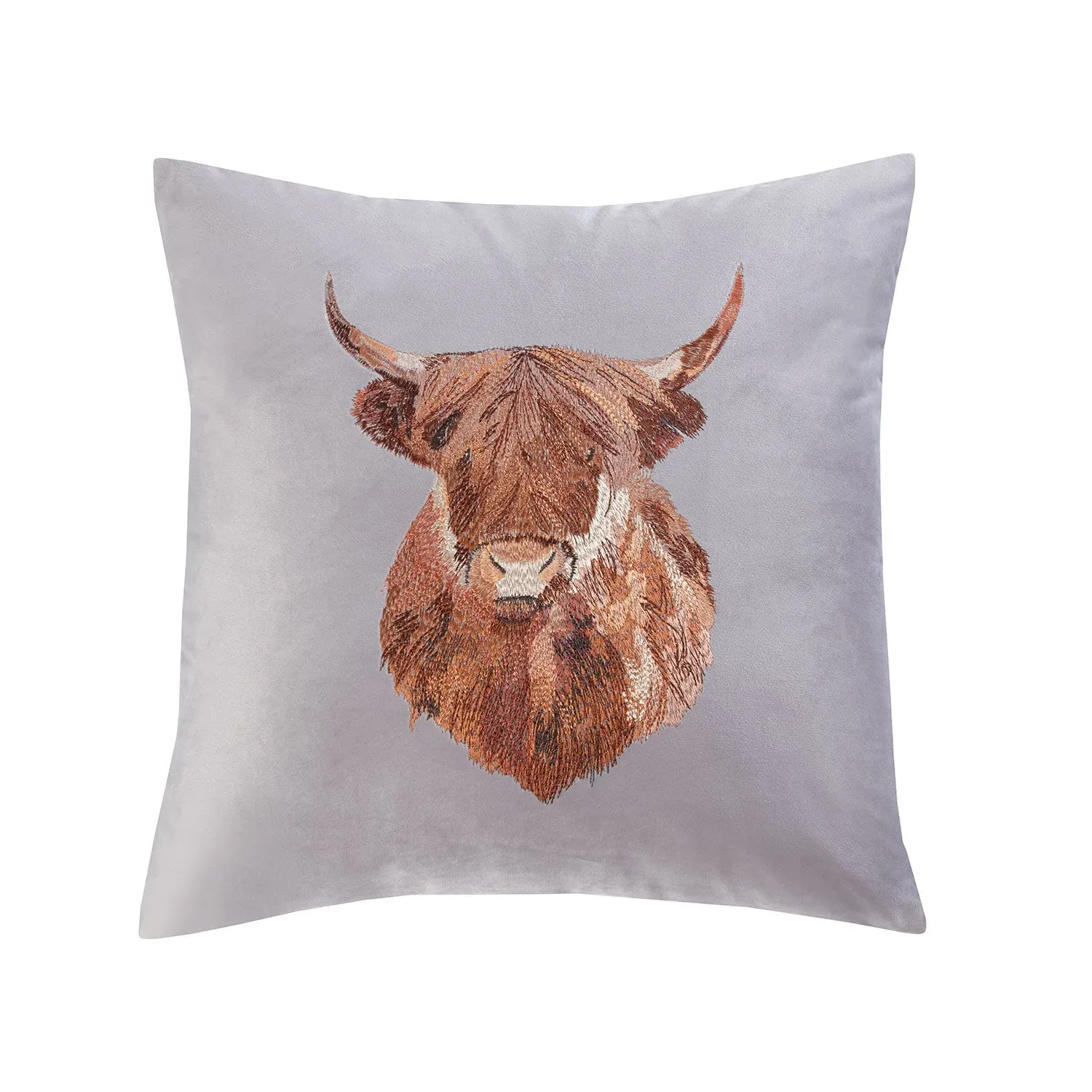 Square Cushion Embroidered - Silver, Velvet