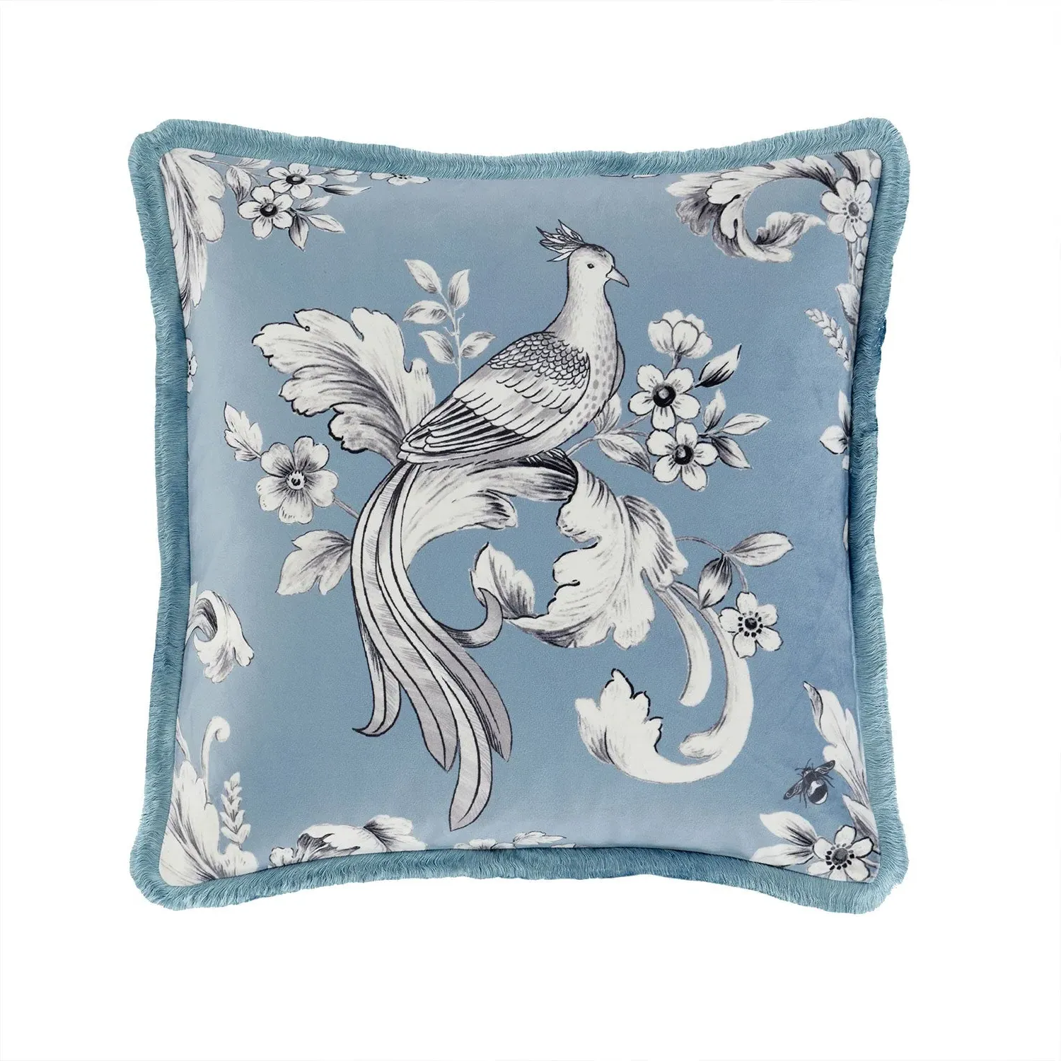 Square Cushion Hand-Drawn Floral - Blue
