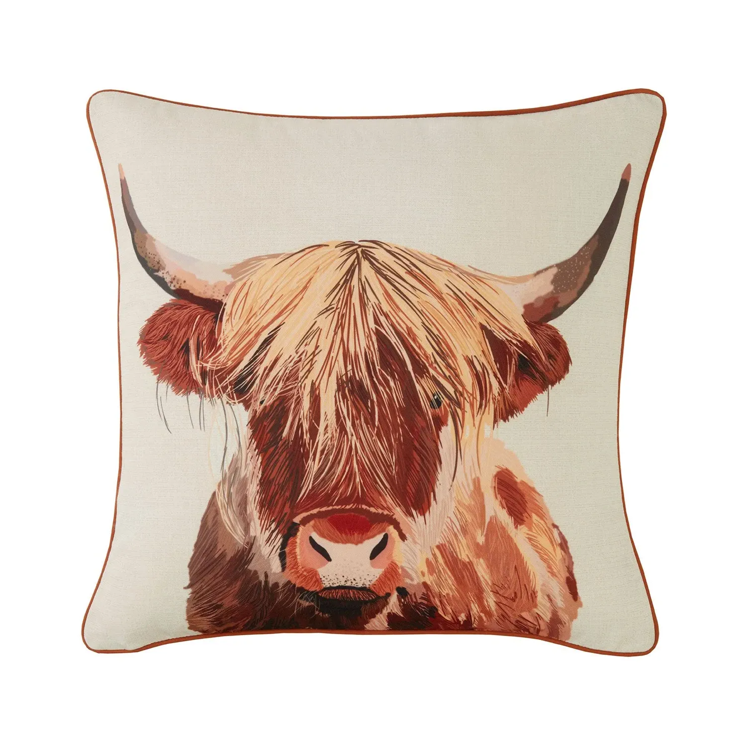 Square Cushion Highland Cow Print - Multi, Canvas