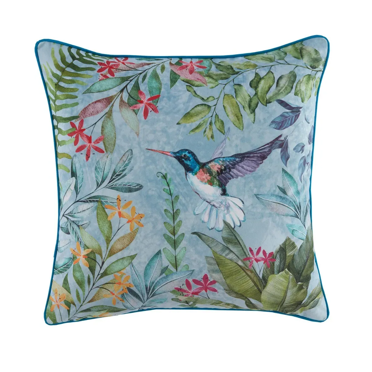 Square Cushion Hummingbird Print - Blue, Velvet image