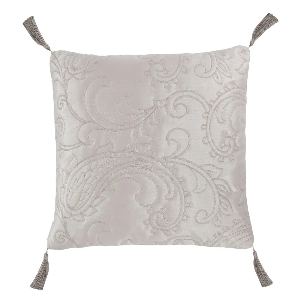 Square Cushion with Corner Tassels - Silver, Jacquard