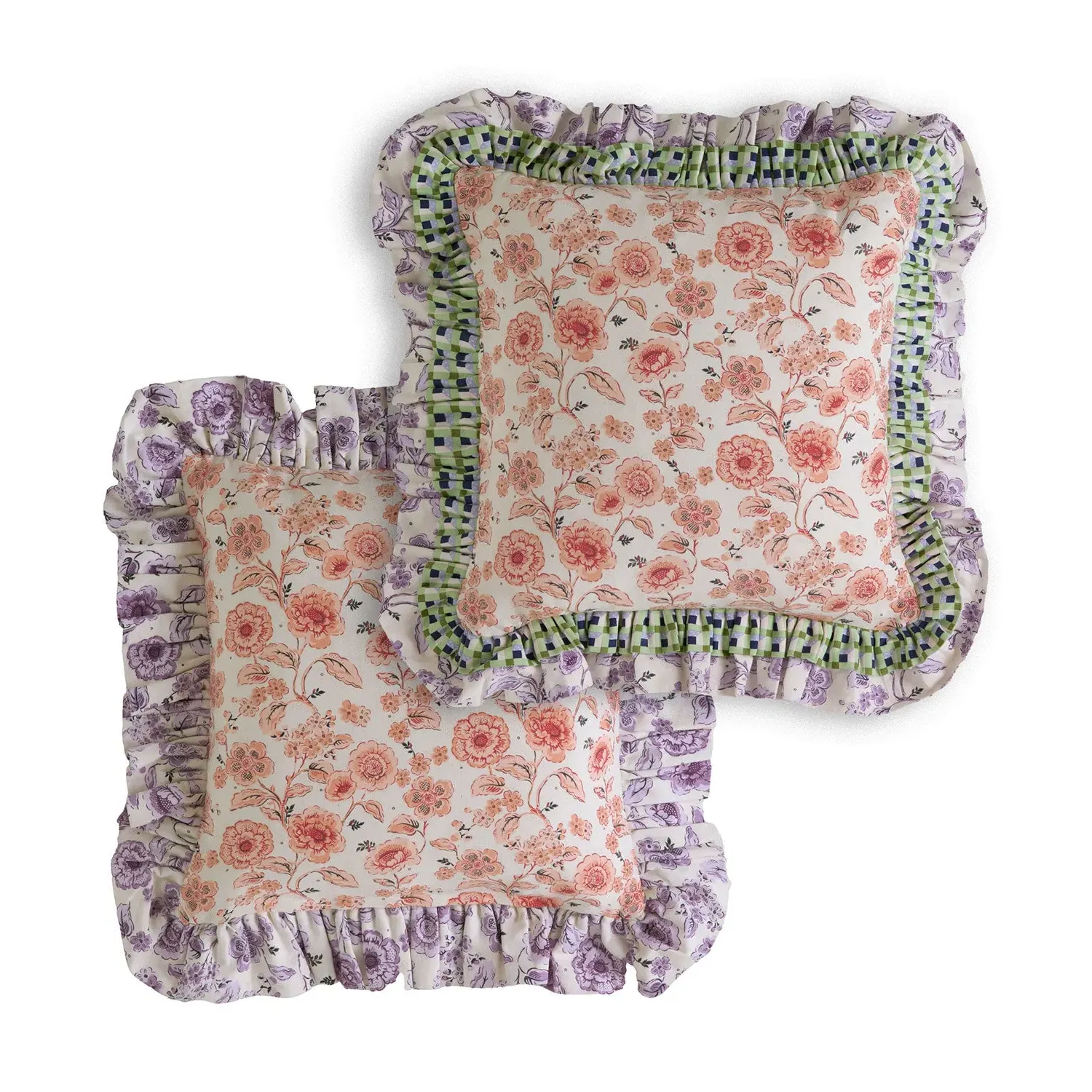 Square Cushion with Double Ruffle - Multi, Cotton