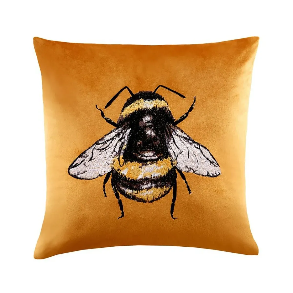 Square Cushion with Embroidery - Yellow, Velvet