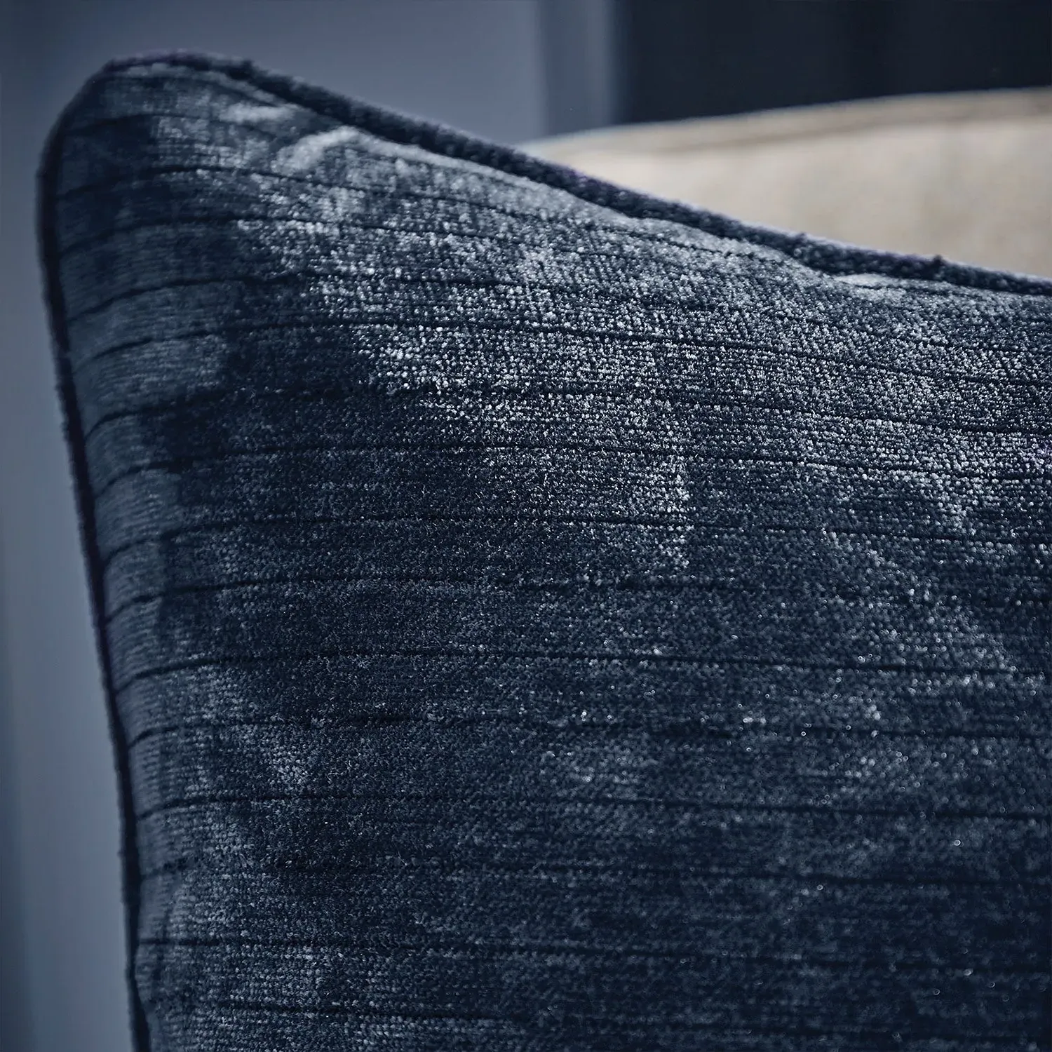 Square Cushion with Piped Edge - Blue, Chenille image