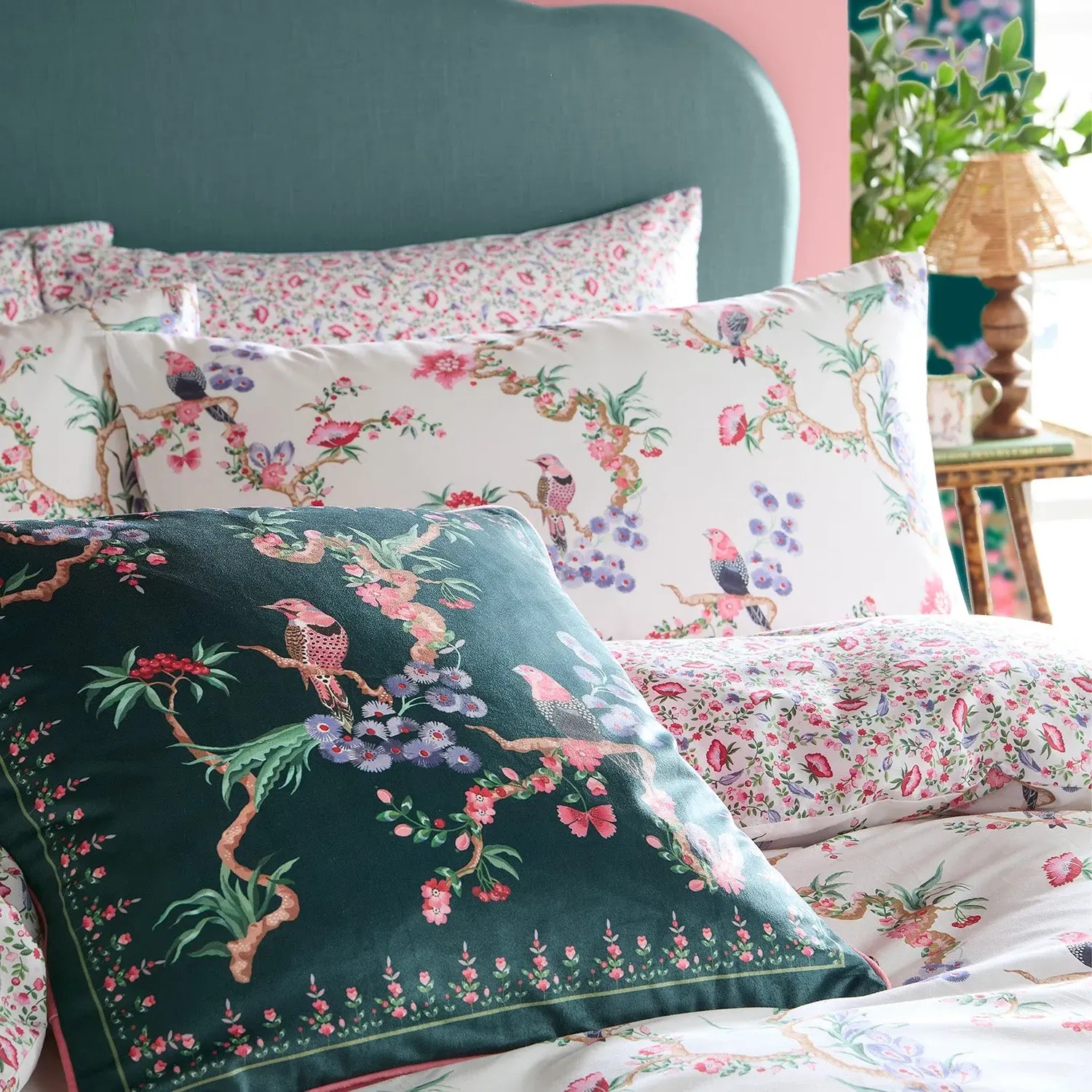 Square Cushion with Piped Edge - Green, Velvet