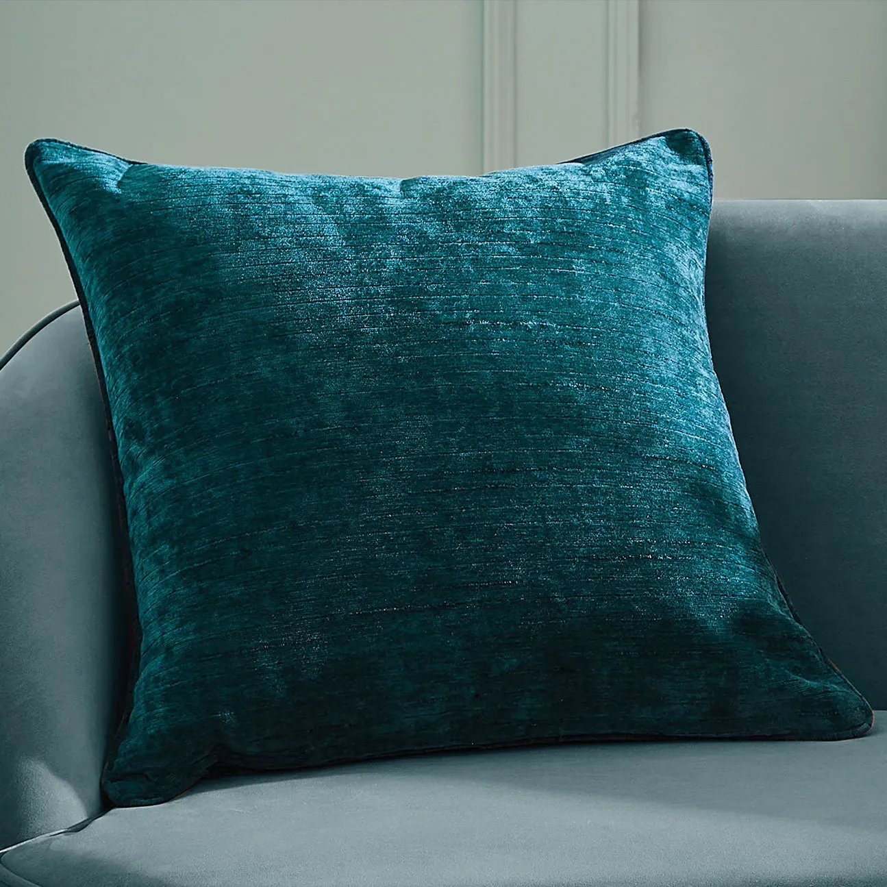 Square Cushion with Piped Edge - Teal, Chenille