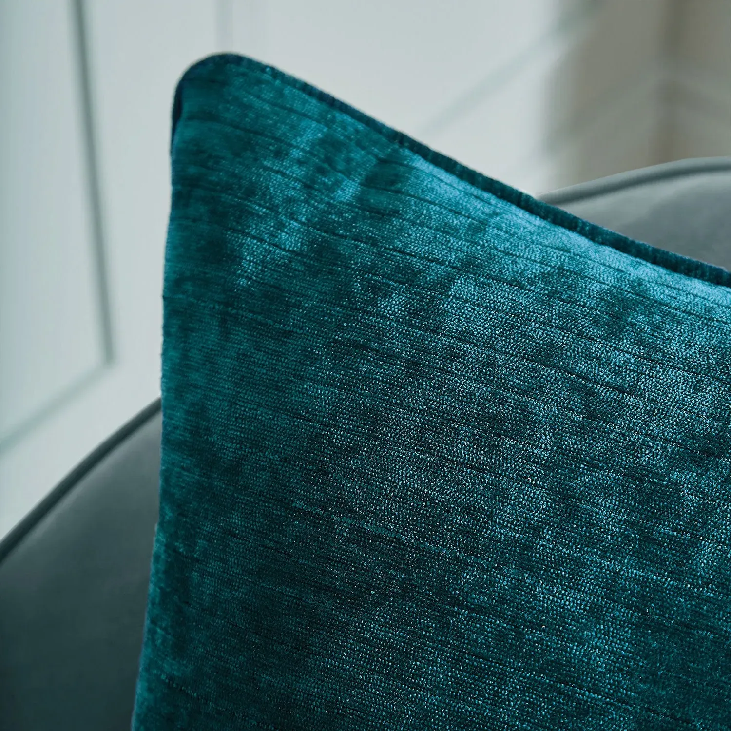 Square Cushion with Piped Edge - Teal, Chenille