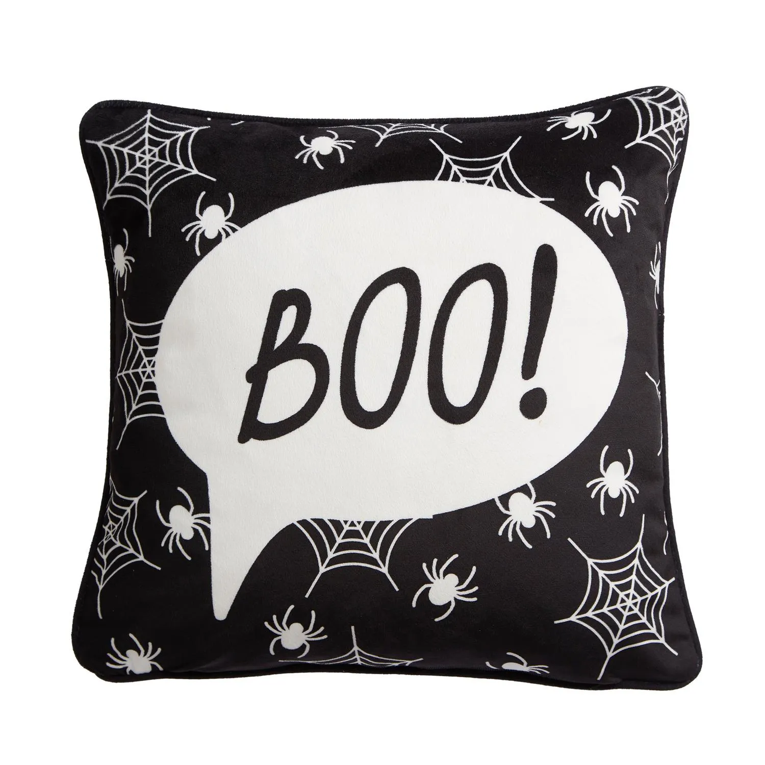 Square Cushion with Print - Black, Velvet