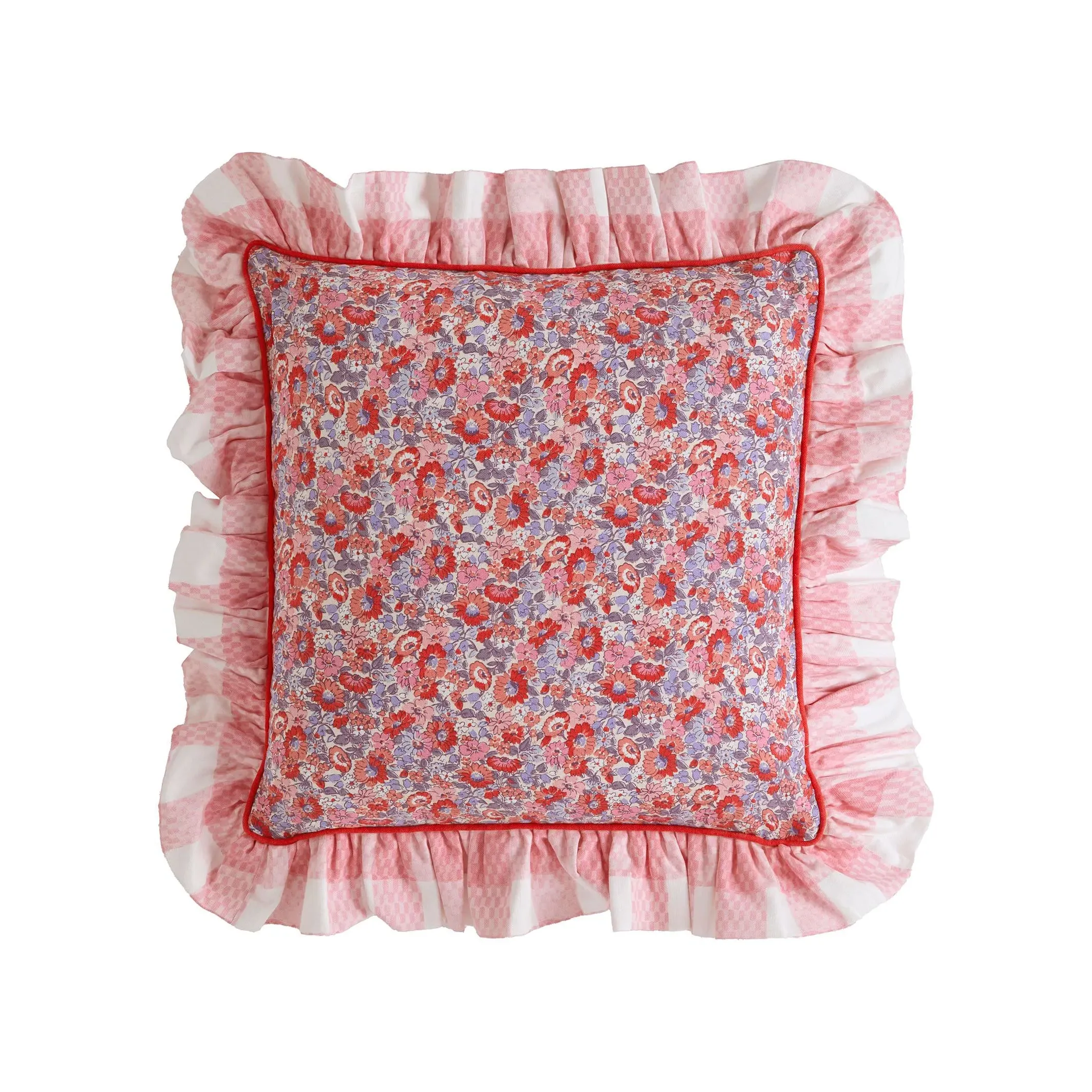 Square Cushion with Ruffle Edge - Pink, Cotton